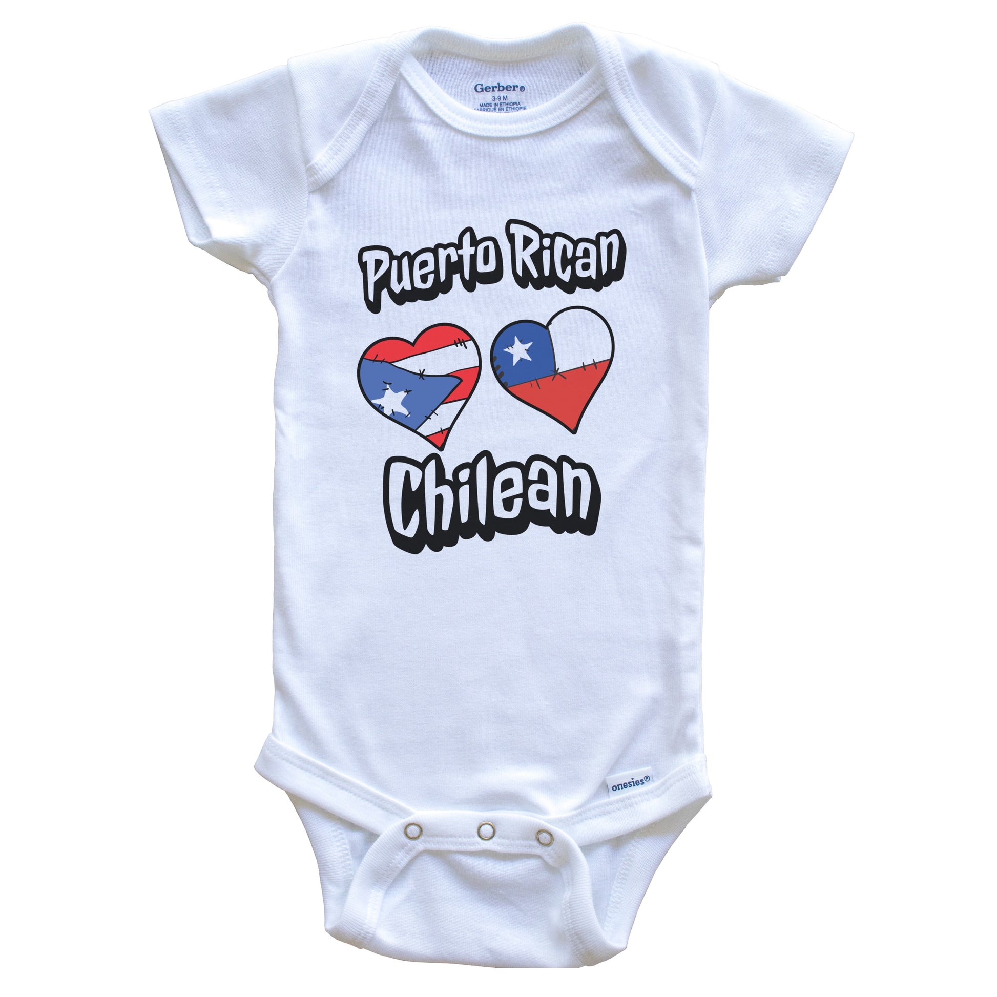 Puerto Rican Chilean Flag Heart Combo Puerto Rico Chile Baby Bodysuit