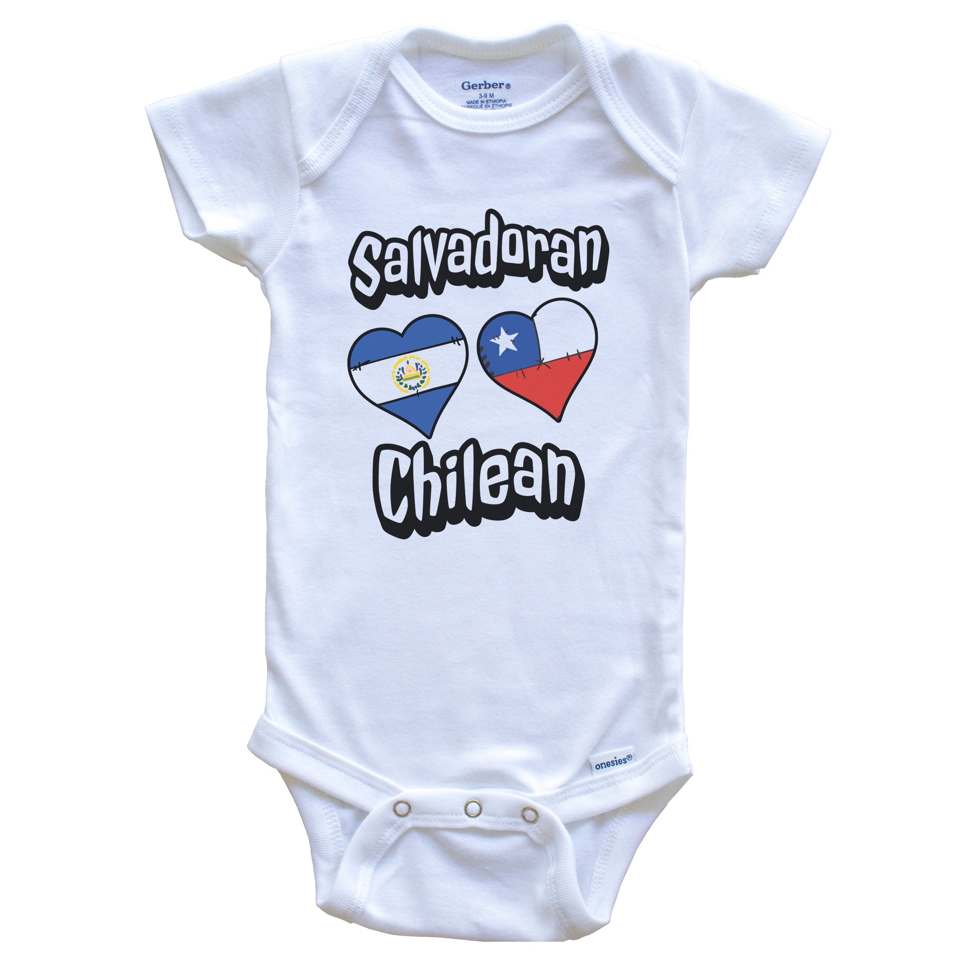 Salvadoran Chilean Flag Heart Combo El Salvador Chile Baby Bodysuit