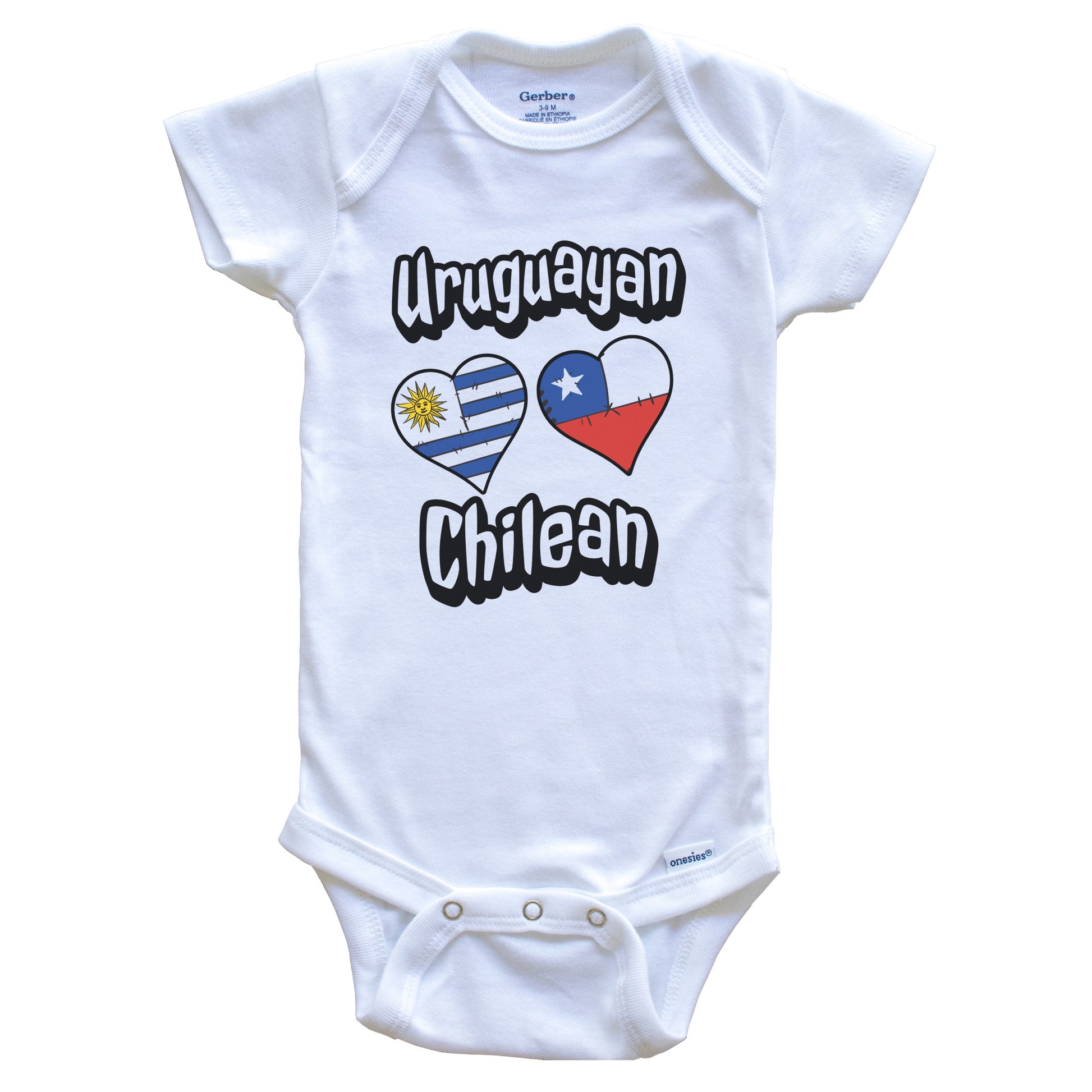 Uruguayan Chilean Flag Heart Combo Uruguay Chile Baby Bodysuit