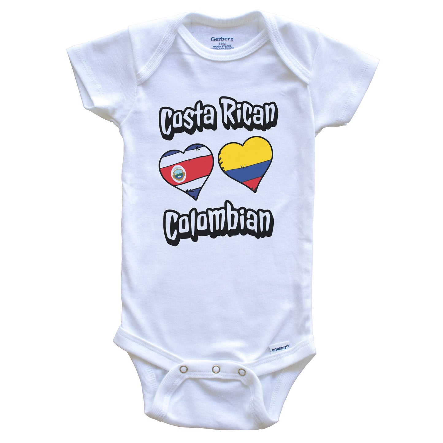 Costa Rican Colombian Flag Heart Combo Costa Rica Colombia Baby Bodysuit