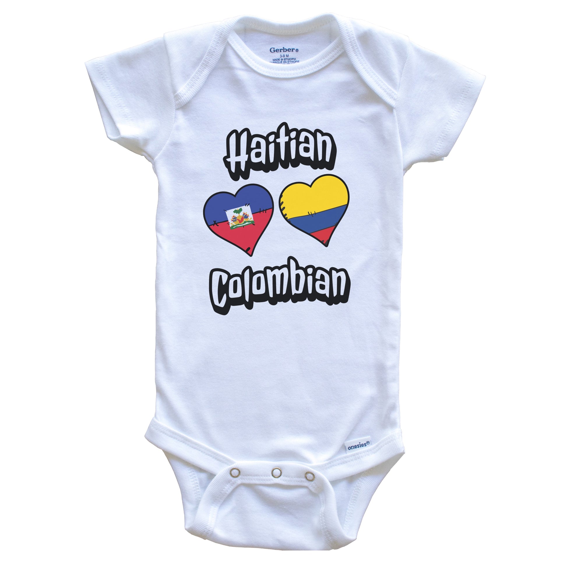 Haitian Colombian Flag Heart Combo Haiti Colombia Baby Bodysuit