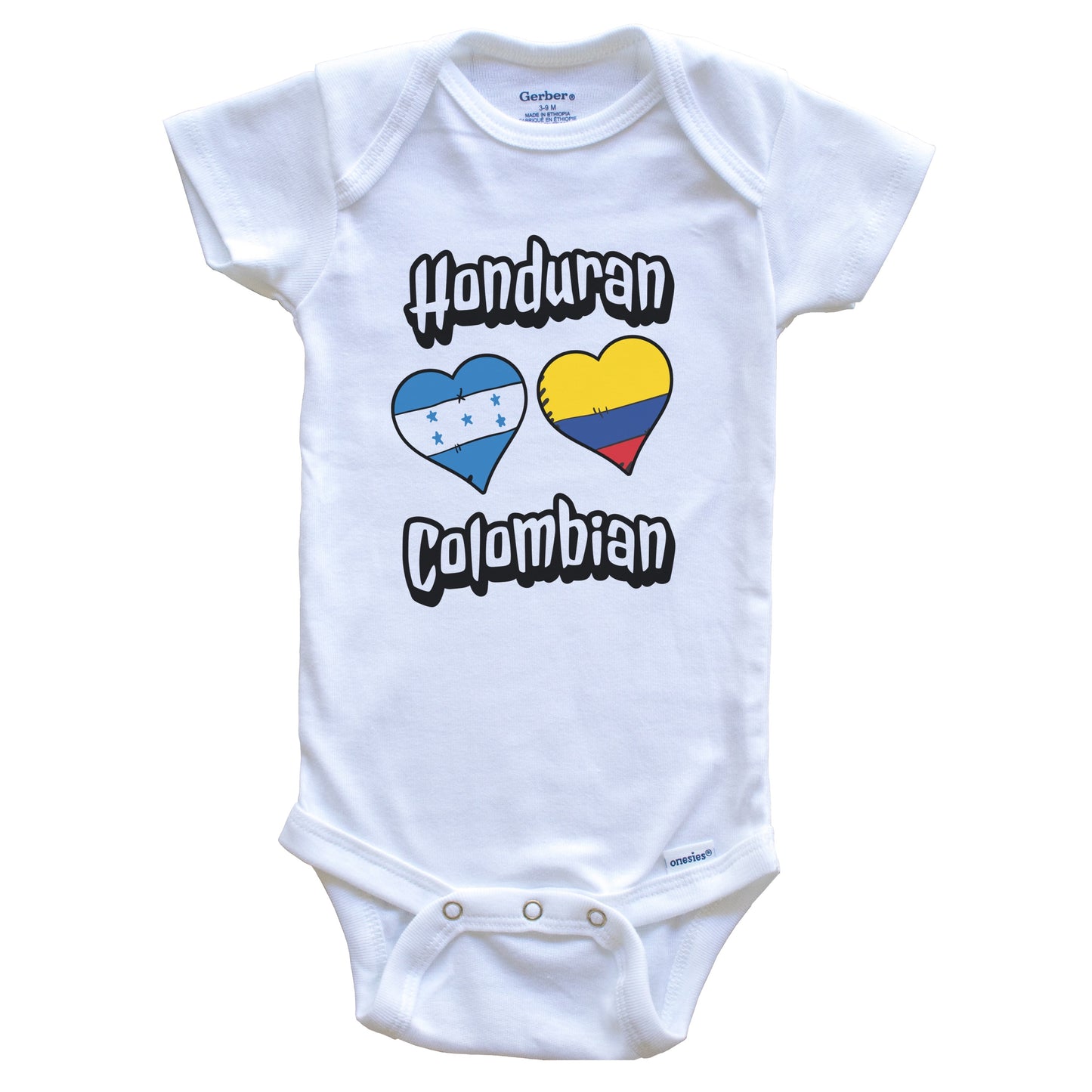 Honduran Colombian Flag Heart Combo Honduras Colombia Baby Bodysuit