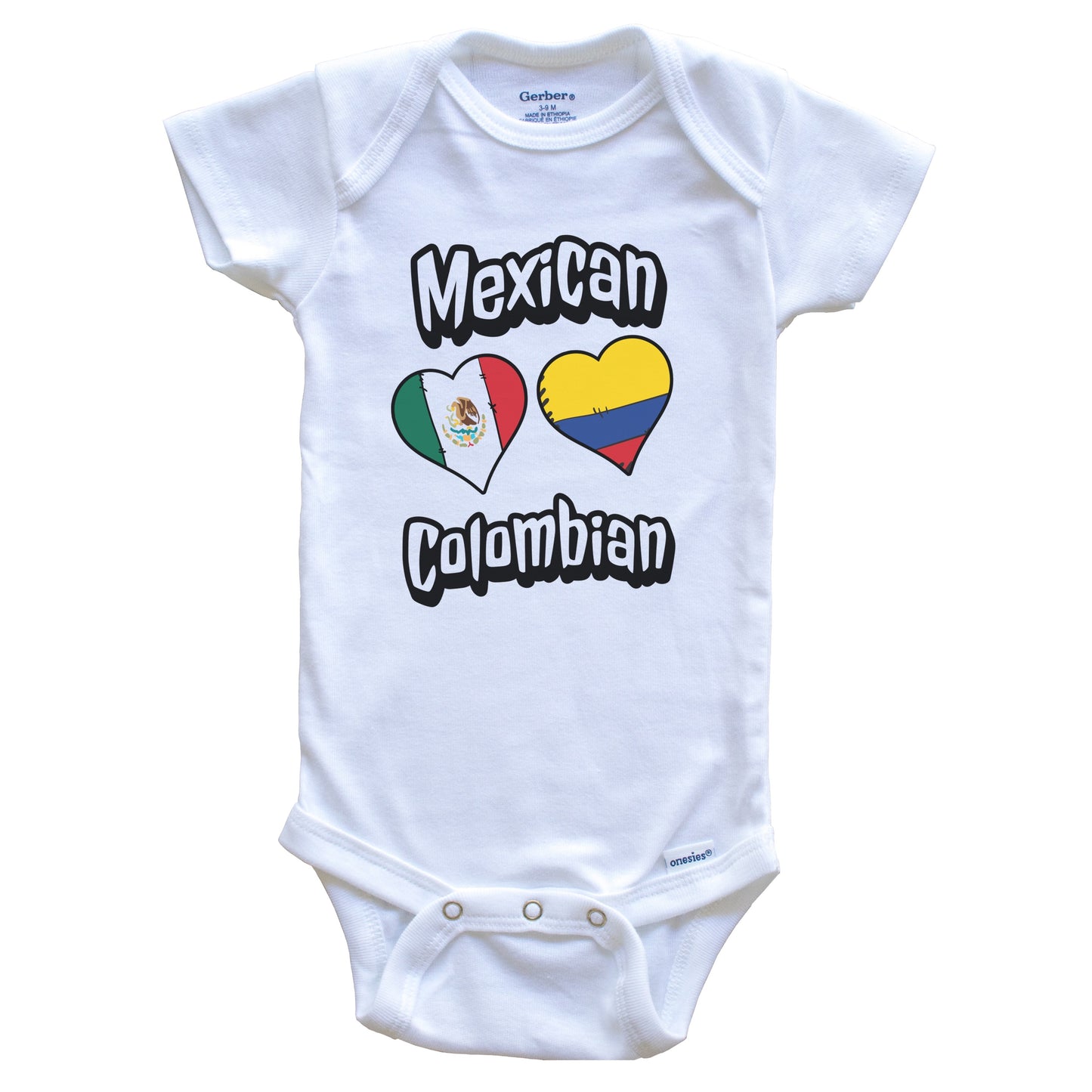 Mexican Colombian Flag Heart Combo Mexico Colombia Baby Bodysuit