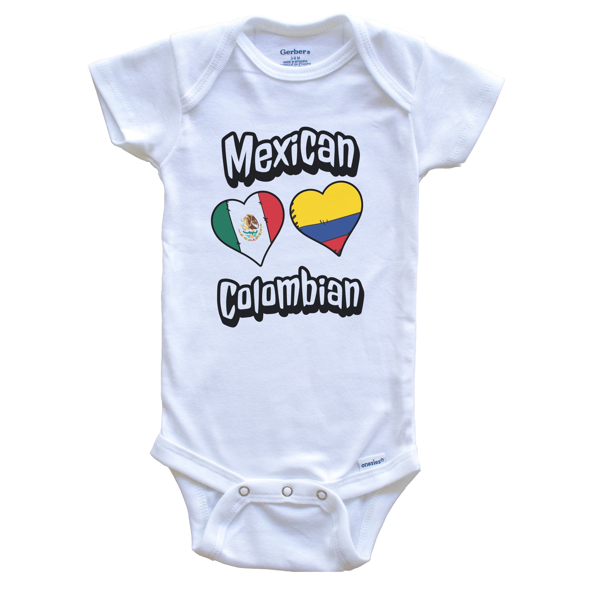 Mexican Colombian Flag Heart Combo Mexico Colombia Baby Bodysuit