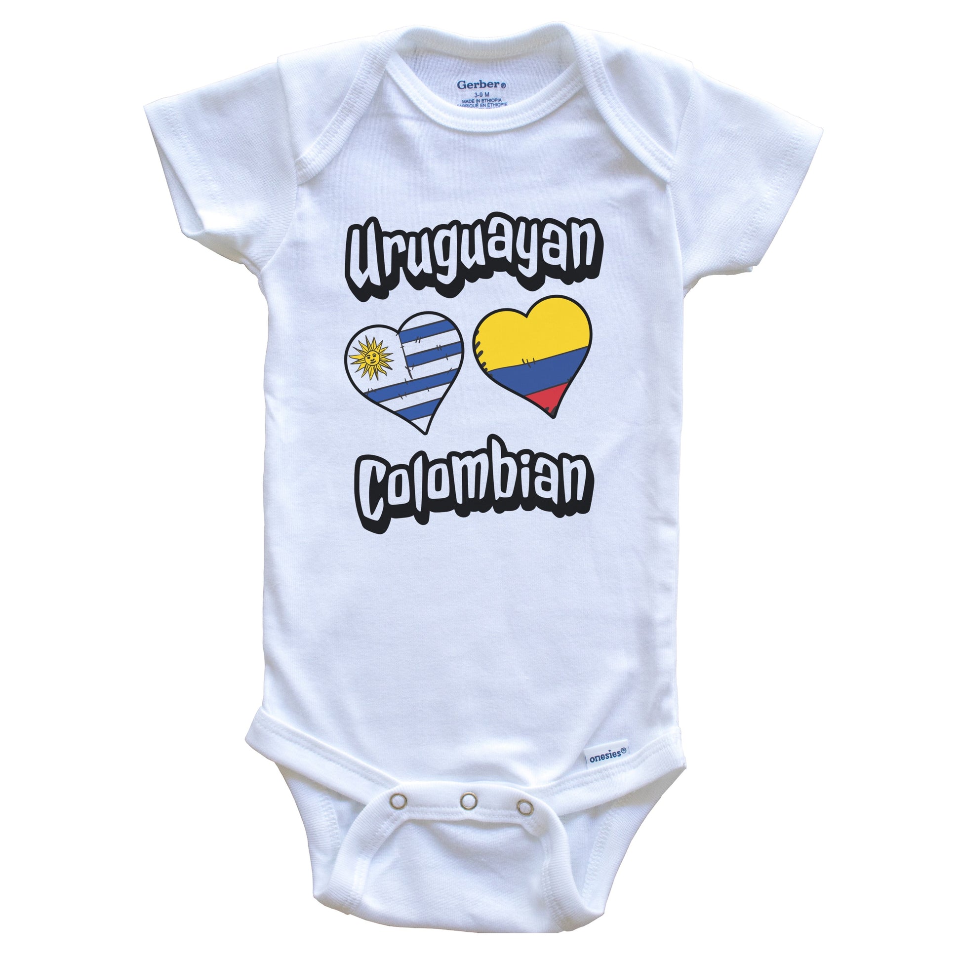 Uruguayan Colombian Flag Heart Combo Uruguay Colombia Baby Bodysuit