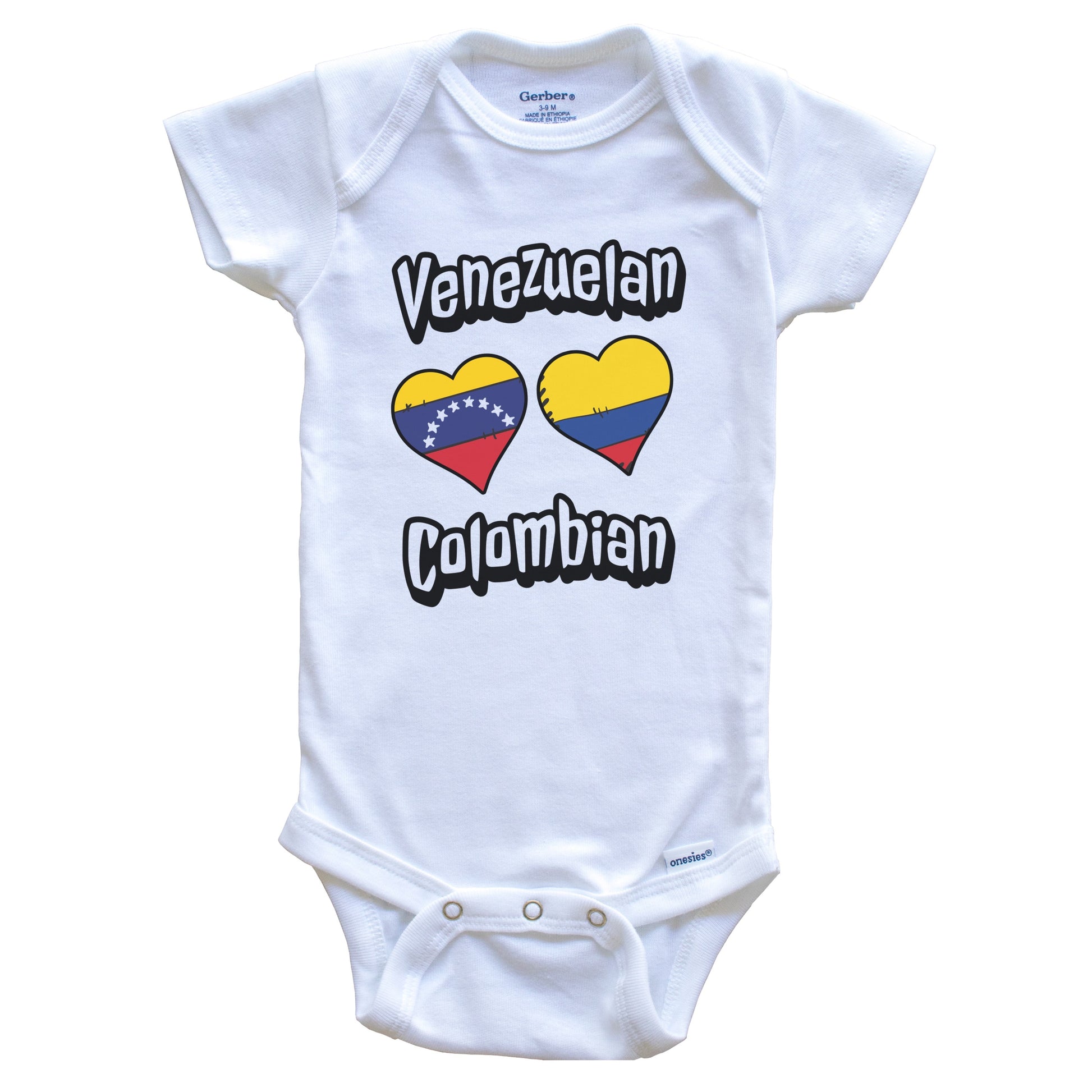 Venezuelan Colombian Flag Heart Combo Venezuela Colombia Baby Bodysuit