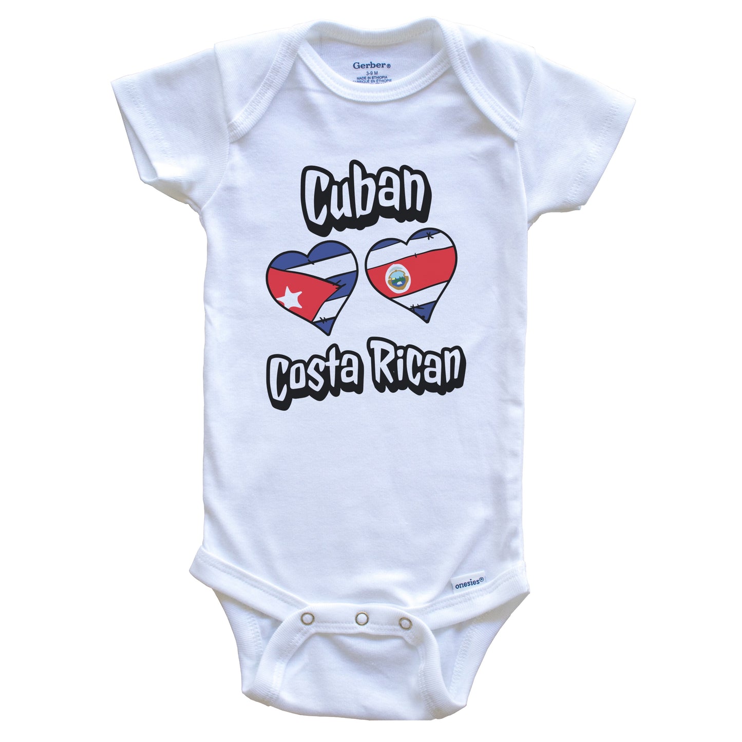 Cuban Costa Rican Flag Heart Combo Cuba Costa Rica Baby Bodysuit