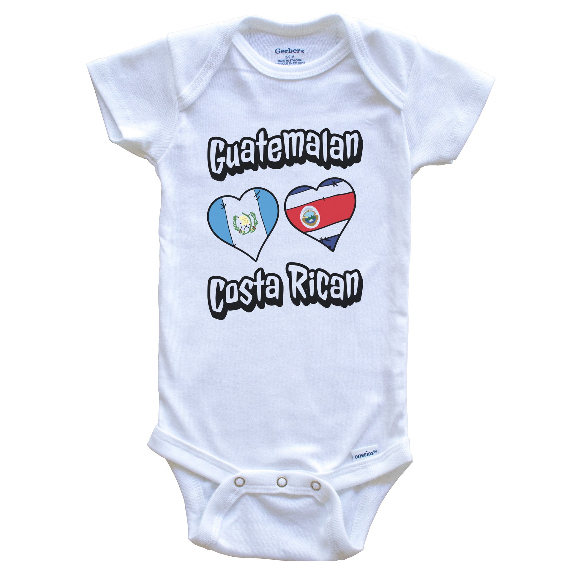 Guatemalan Costa Rican Flag Heart Combo Guatemala Costa Rica Baby Bodysuit