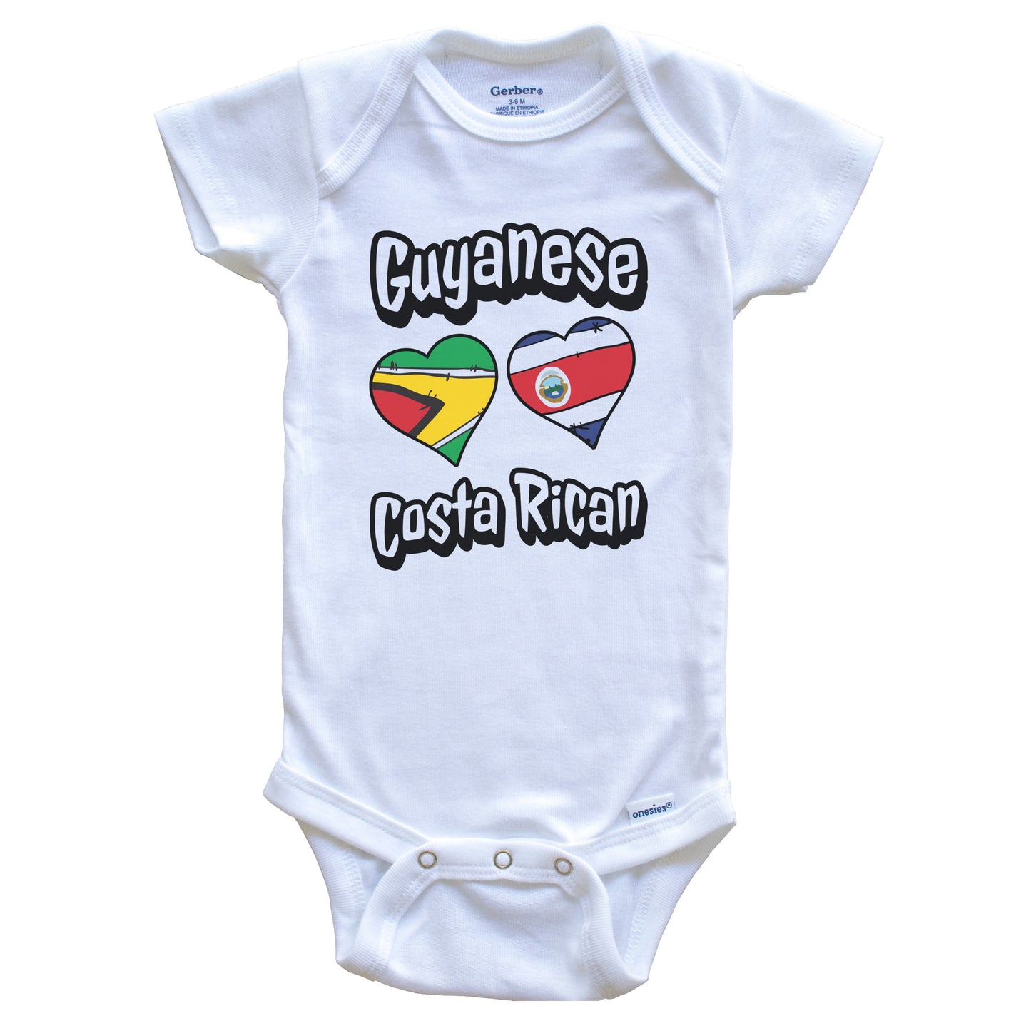 Guyanese Costa Rican Flag Heart Combo Guyana Costa Rica Baby Bodysuit