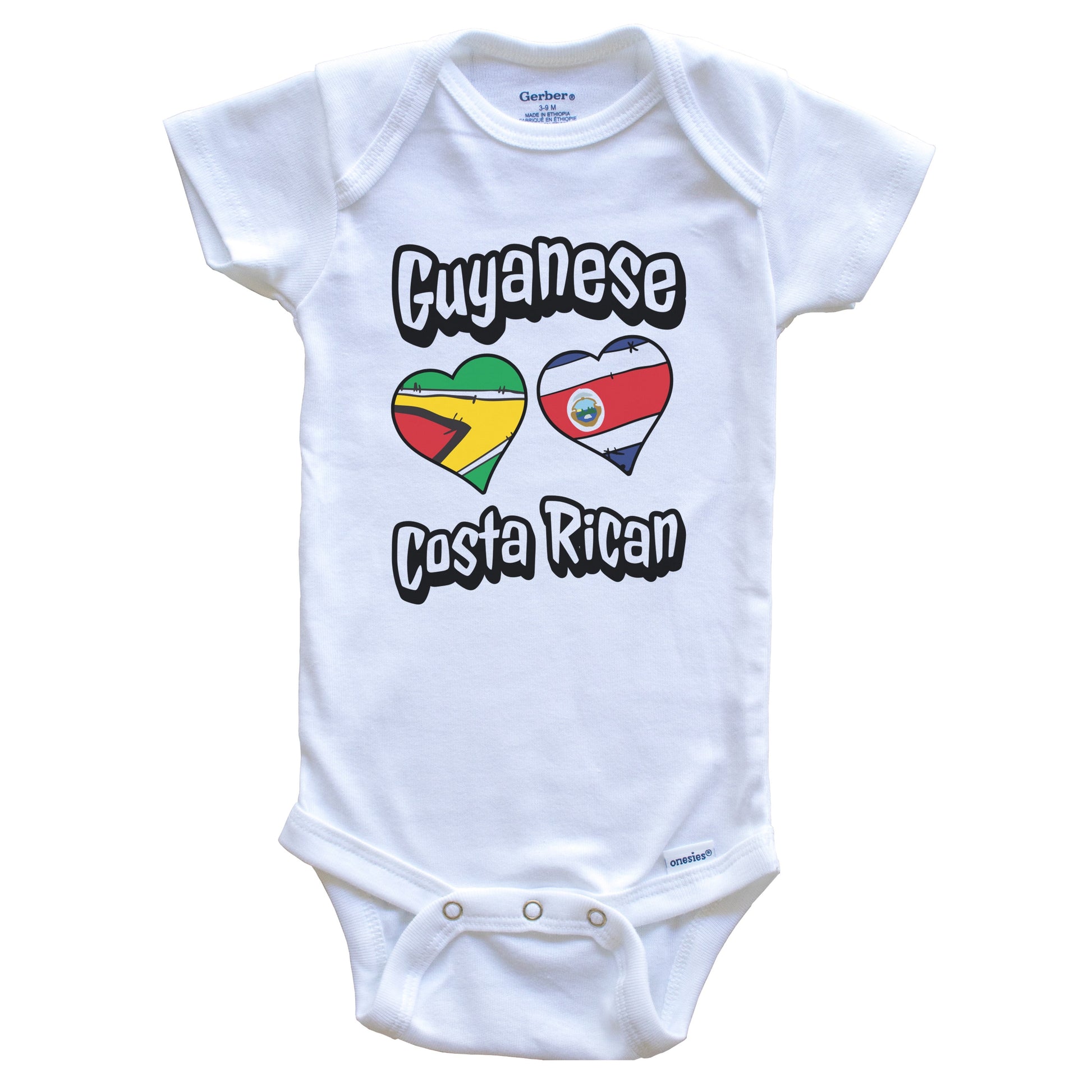 Guyanese Costa Rican Flag Heart Combo Guyana Costa Rica Baby Bodysuit