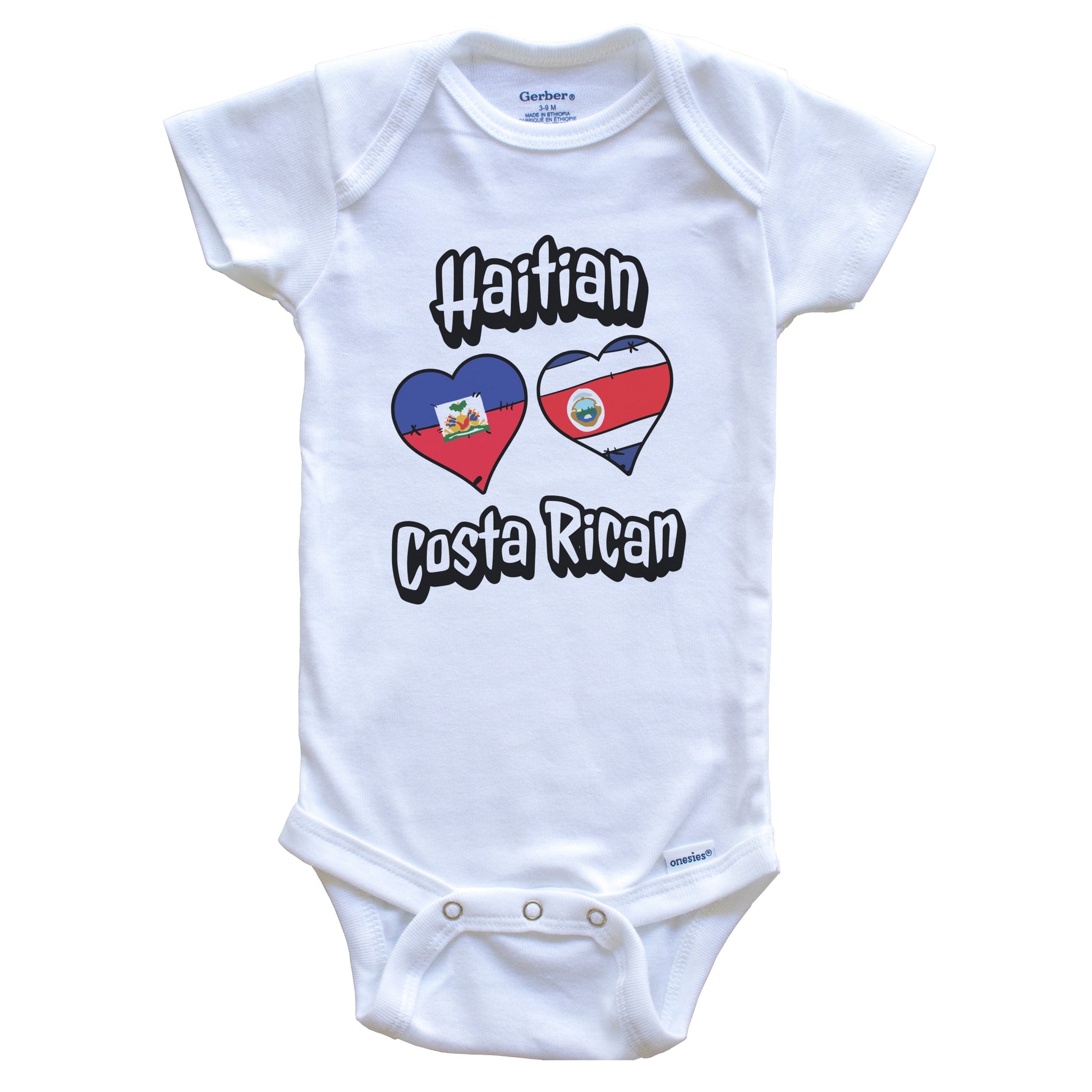 Haitian Costa Rican Flag Heart Combo Haiti Costa Rica Baby Bodysuit