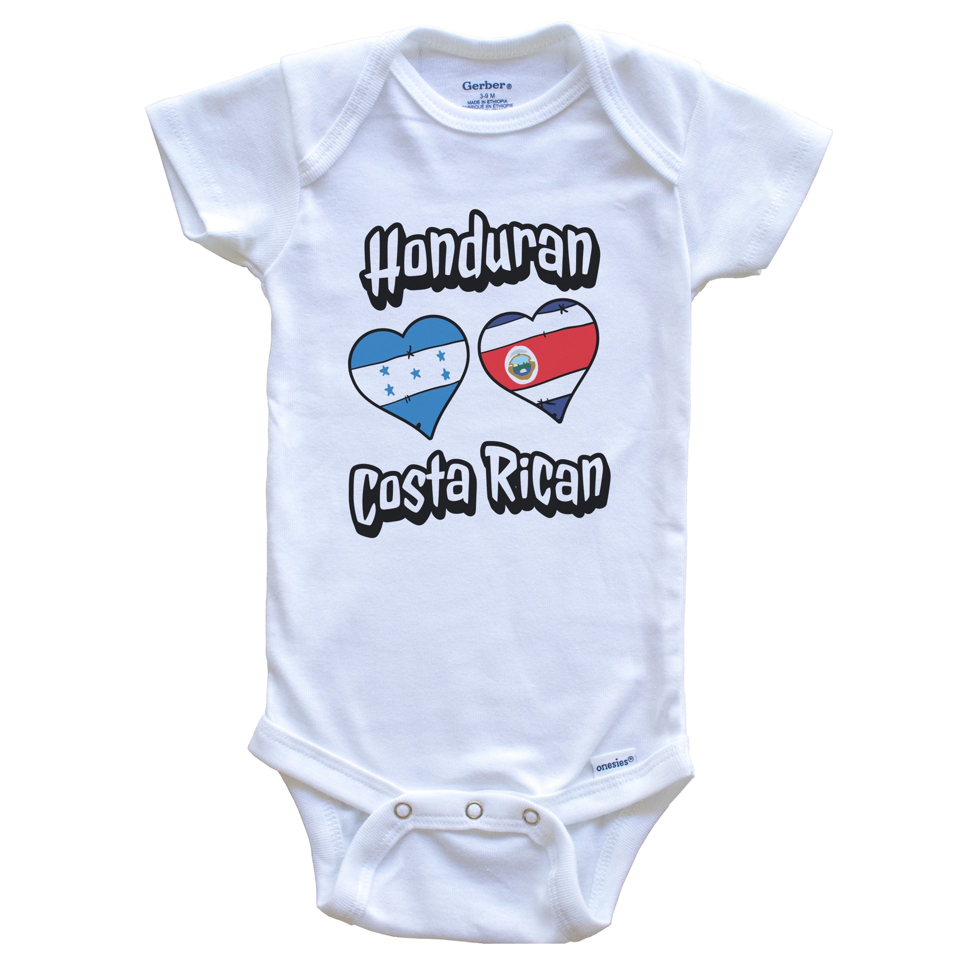 Honduran Costa Rican Flag Heart Combo Honduras Costa Rica Baby Bodysuit