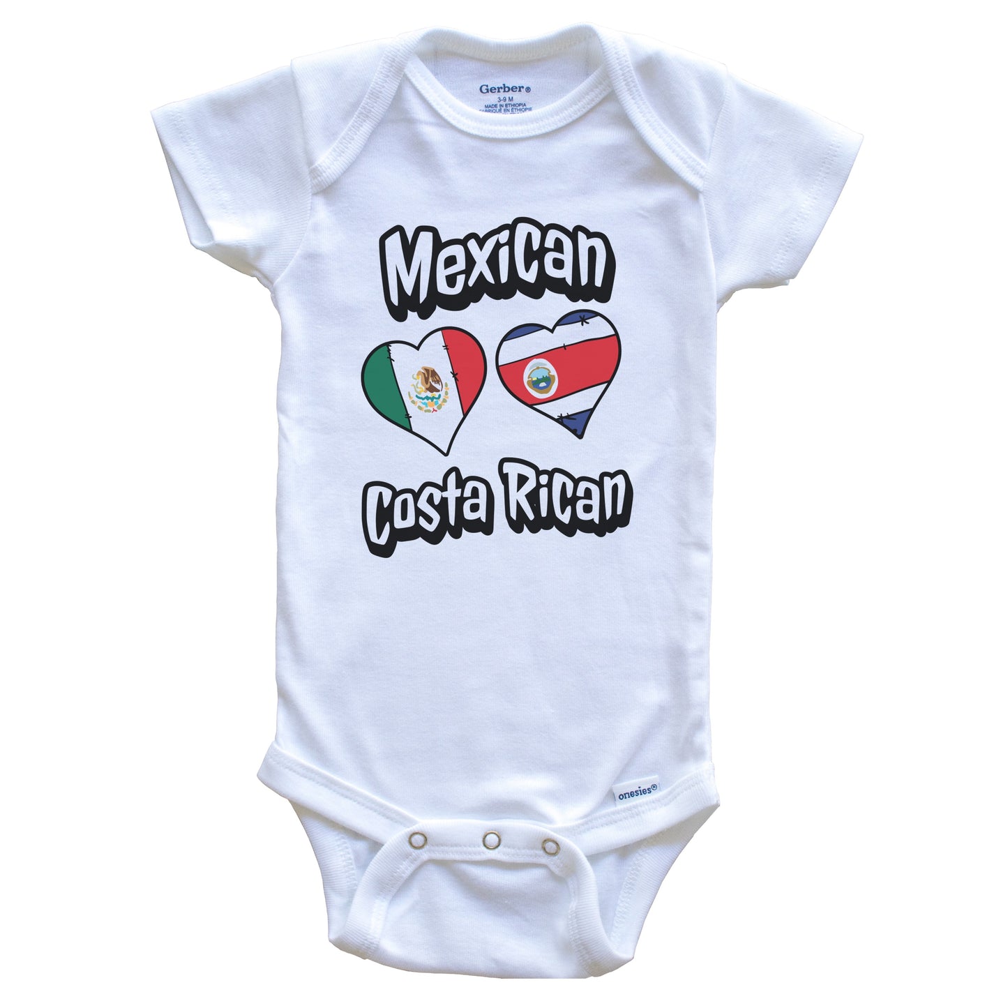Mexican Costa Rican Flag Heart Combo Mexico Costa Rica Baby Bodysuit