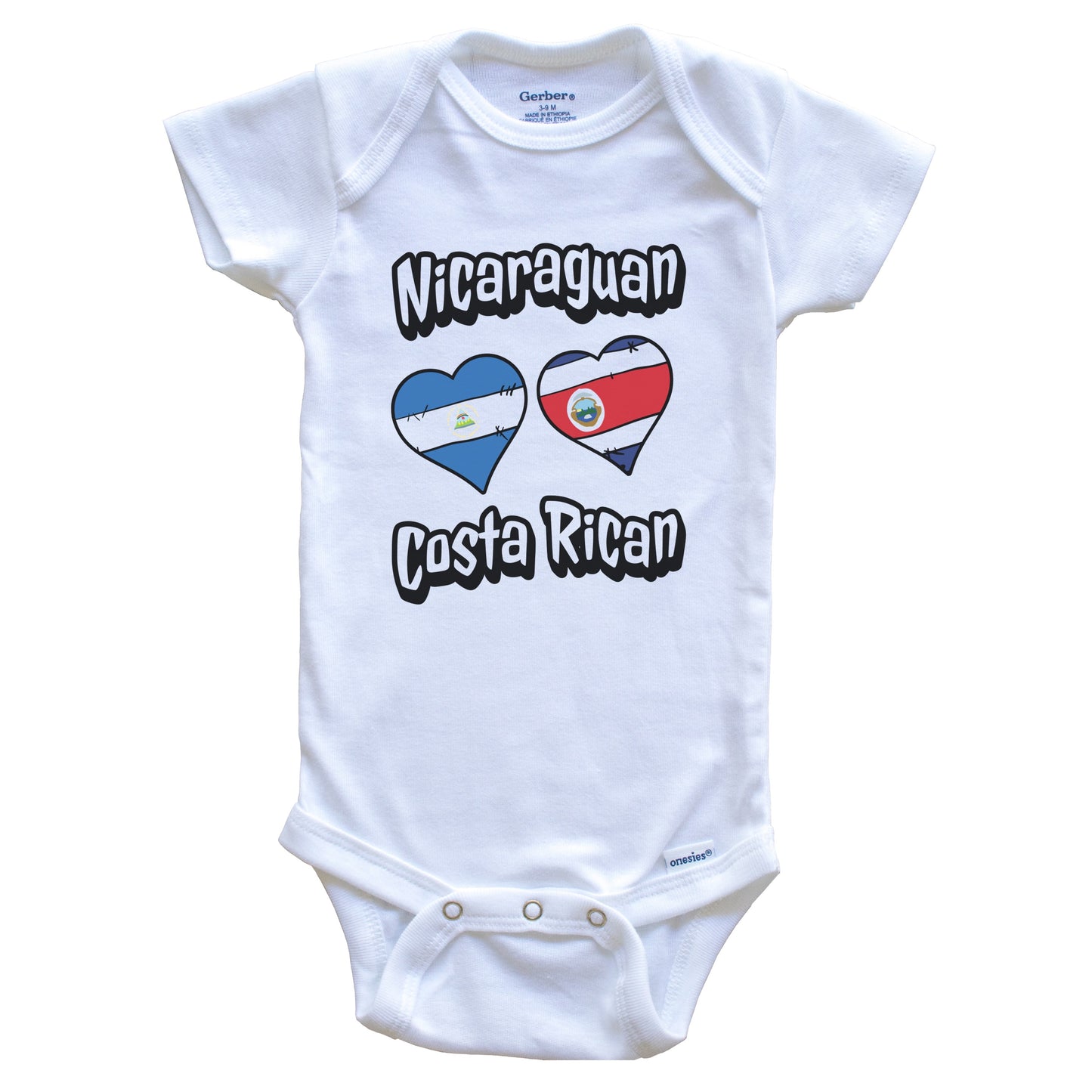 Nicaraguan Costa Rican Flag Heart Combo Nicaragua Costa Rica Baby Bodysuit