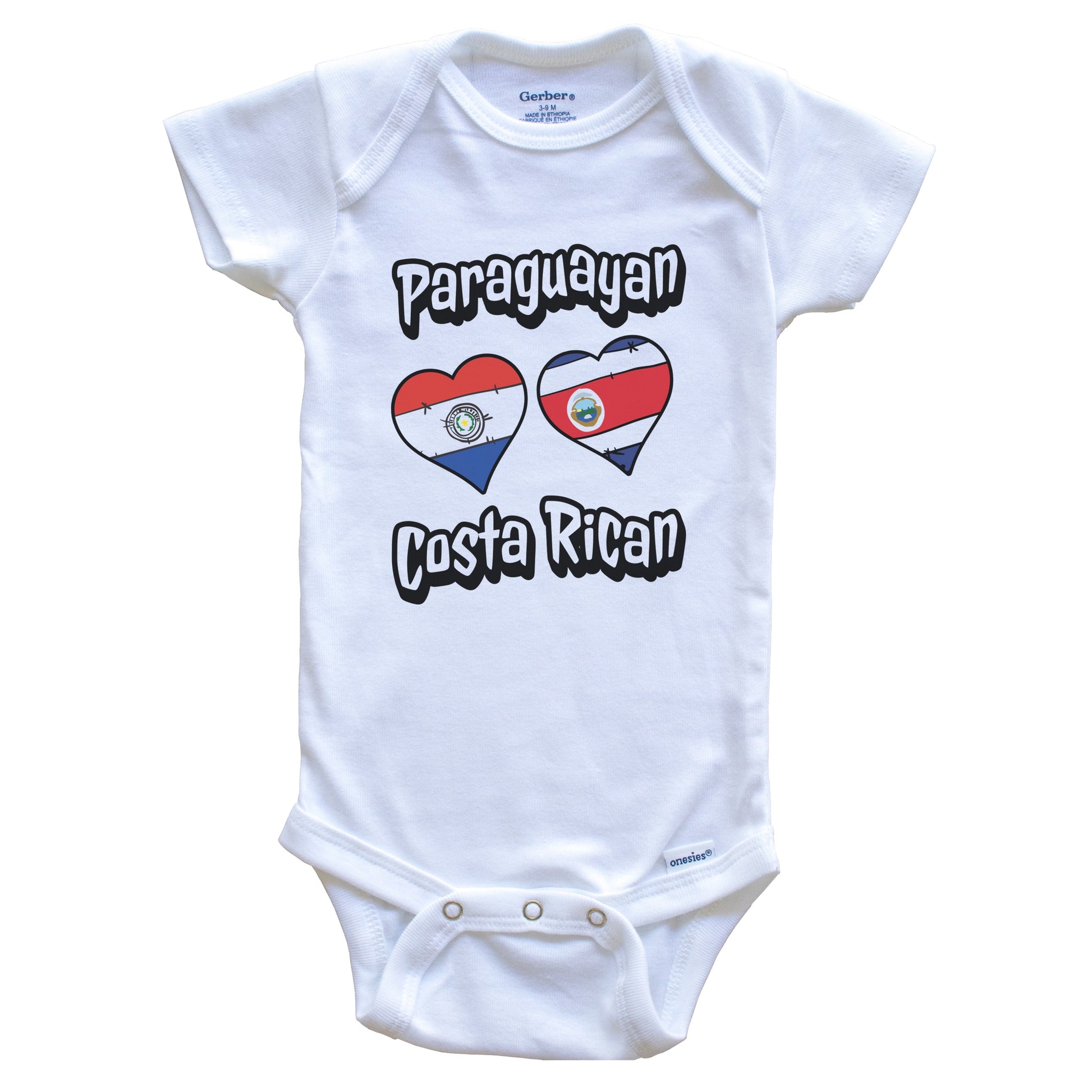 Paraguayan Costa Rican Flag Heart Combo Paraguay Costa Rica Baby Bodysuit