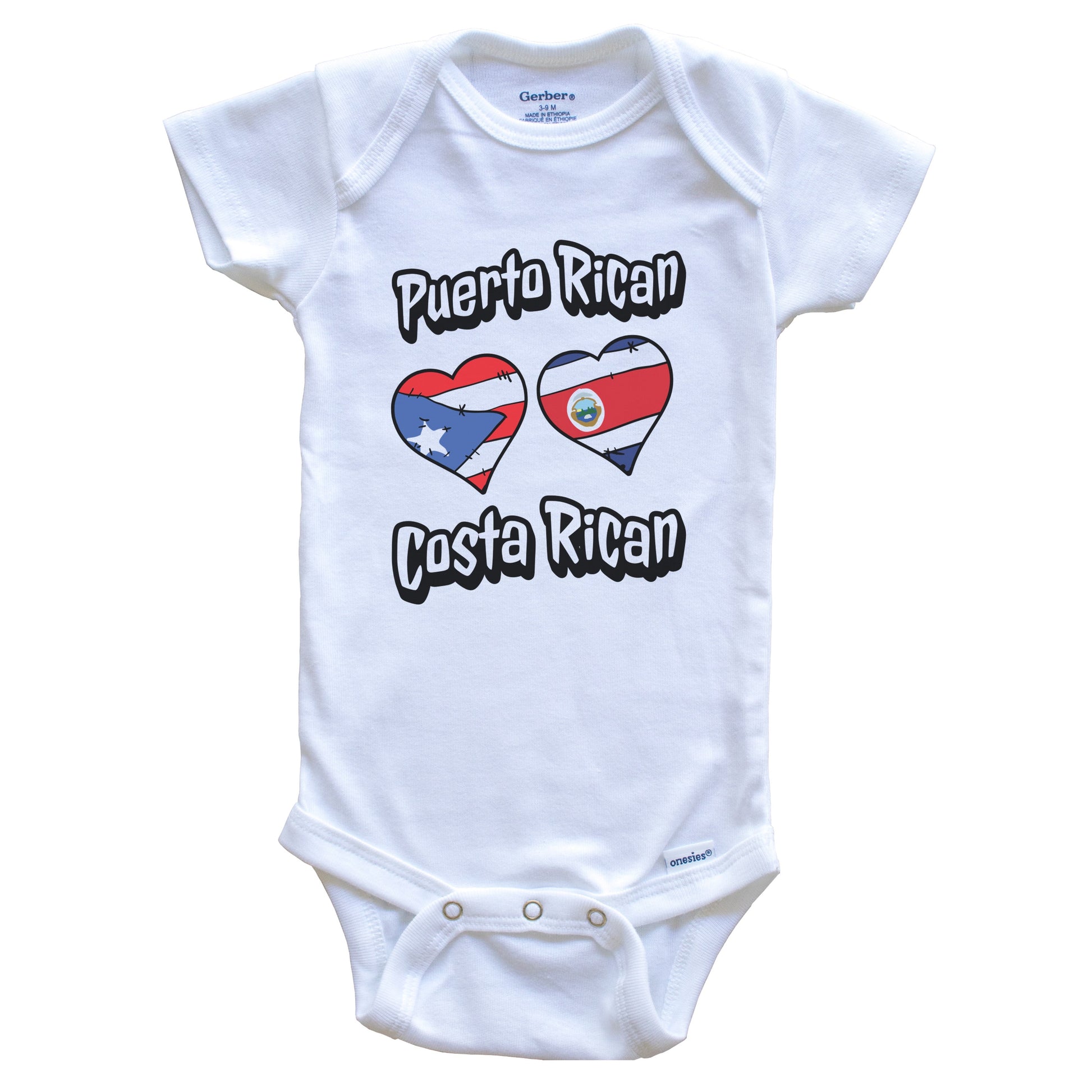 Puerto Rican Costa Rican Flag Hearts Puerto Rico Costa Rica Baby Bodysuit