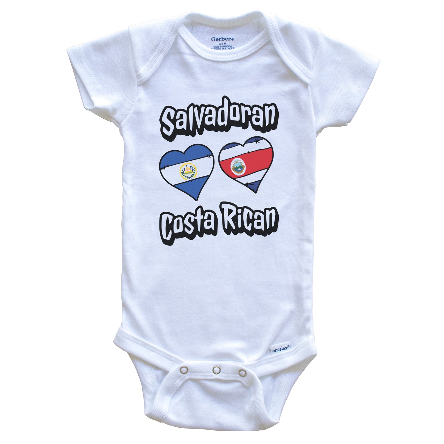 Salvadoran Costa Rican Flag Hearts El Salvador Costa Rica Baby Bodysuit