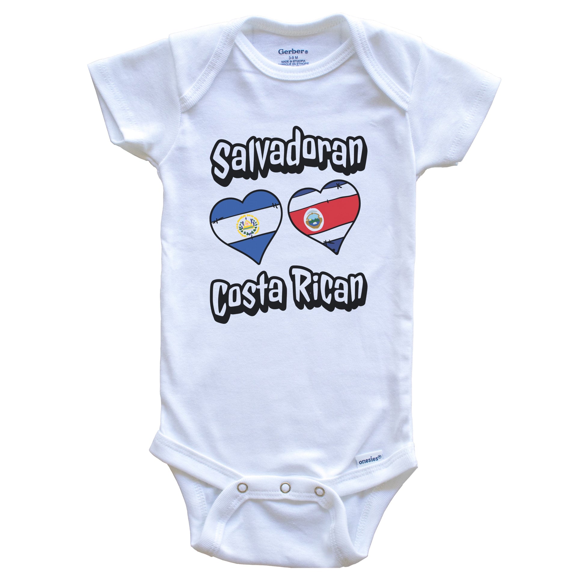 Salvadoran Costa Rican Flag Hearts El Salvador Costa Rica Baby Bodysuit
