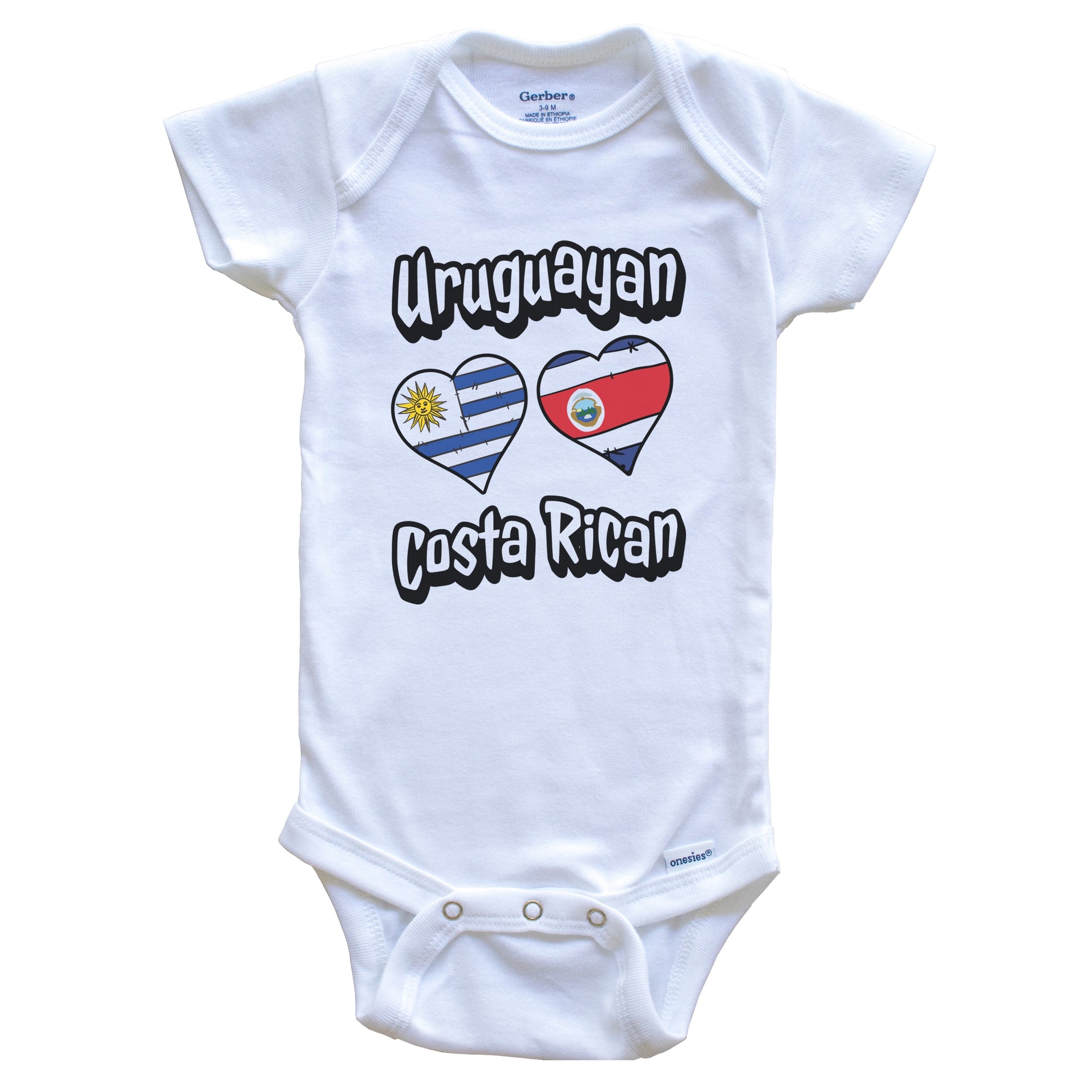 Uruguayan Costa Rican Flag Heart Combo Uruguay Costa Rica Baby Bodysuit