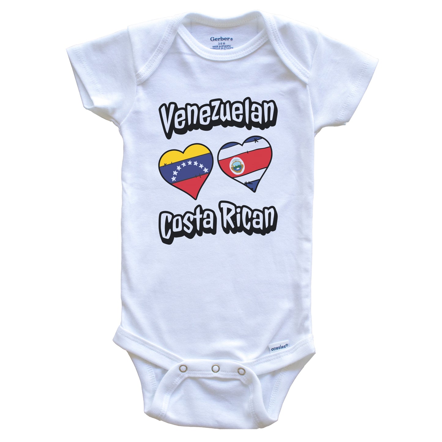Venezuelan Costa Rican Flag Heart Combo Venezuela Costa Rica Baby Bodysuit