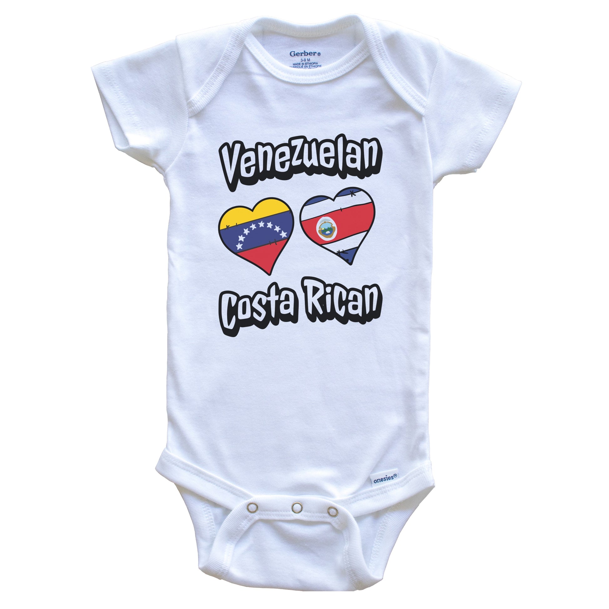 Venezuelan Costa Rican Flag Heart Combo Venezuela Costa Rica Baby Bodysuit