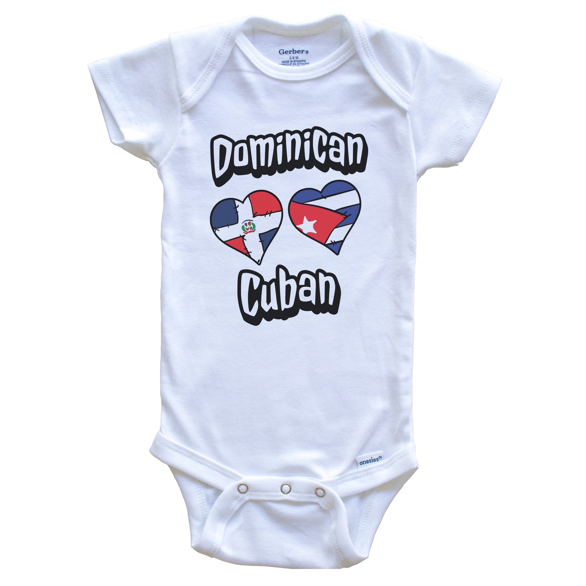 Dominican Cuban Flag Heart Combo Dominican Republic Cuba Baby Bodysuit