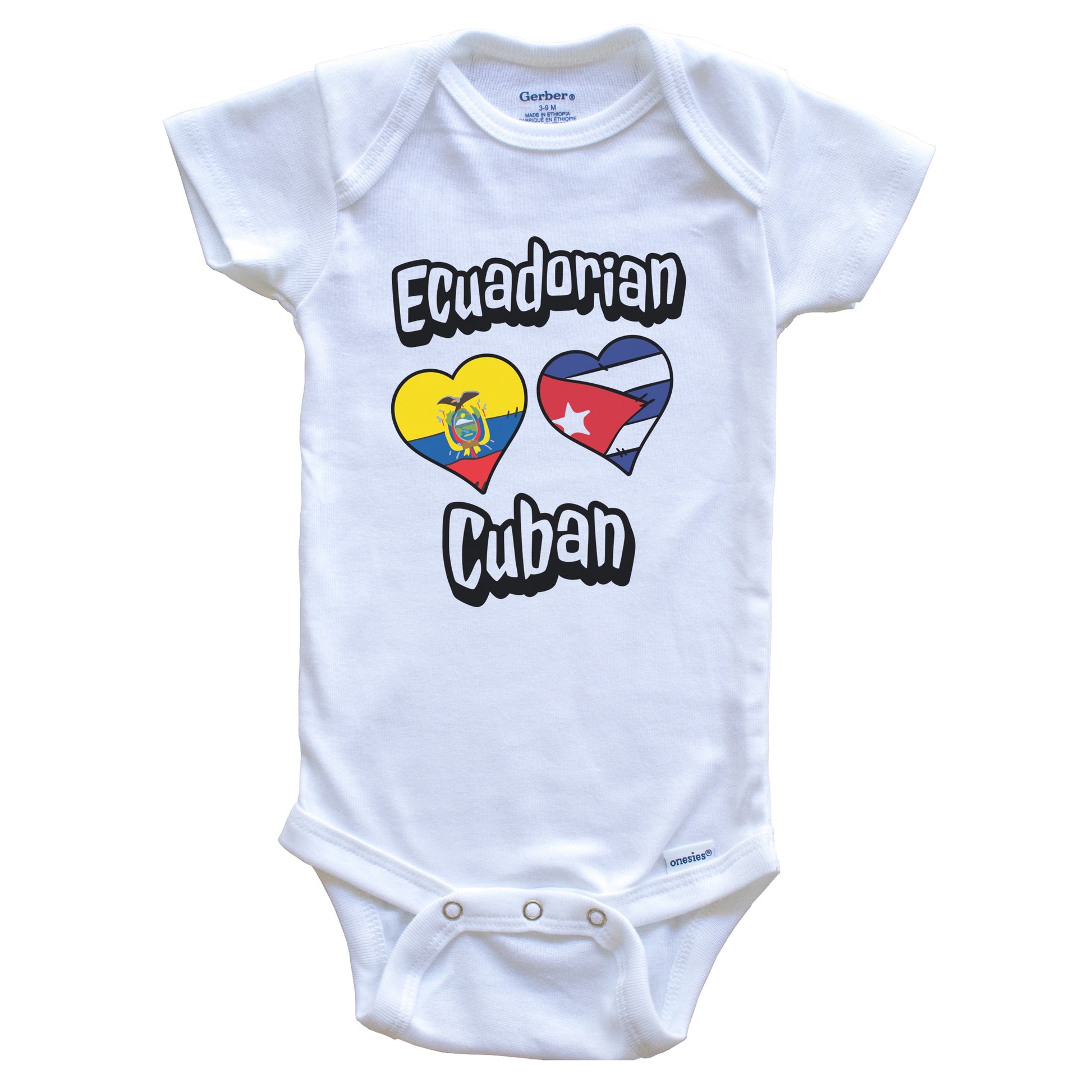 Ecuadorian Cuban Flag Heart Combo Ecuador Cuba Baby Bodysuit