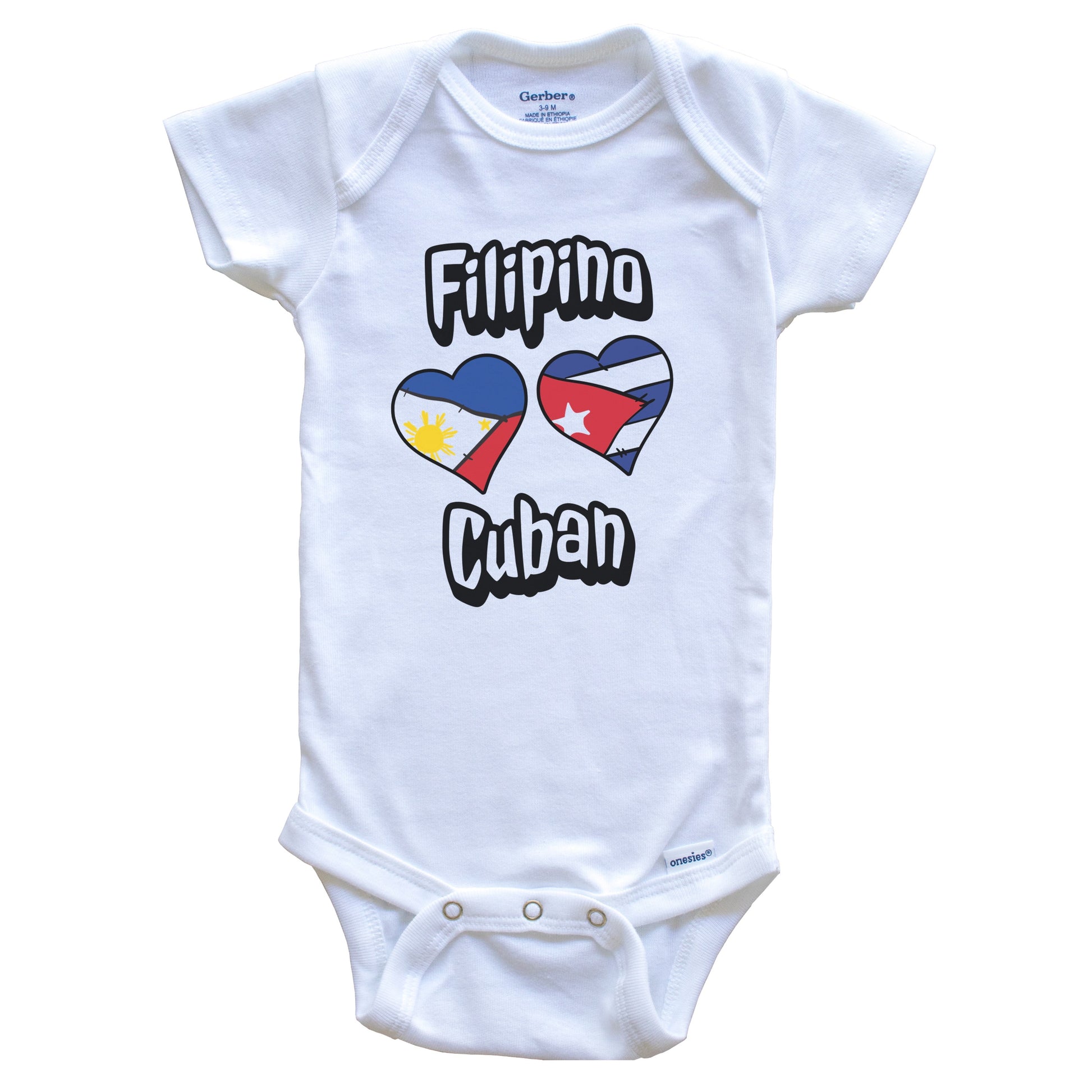 Filipino Cuban Flag Heart Combo Philippines Cuba Baby Bodysuit