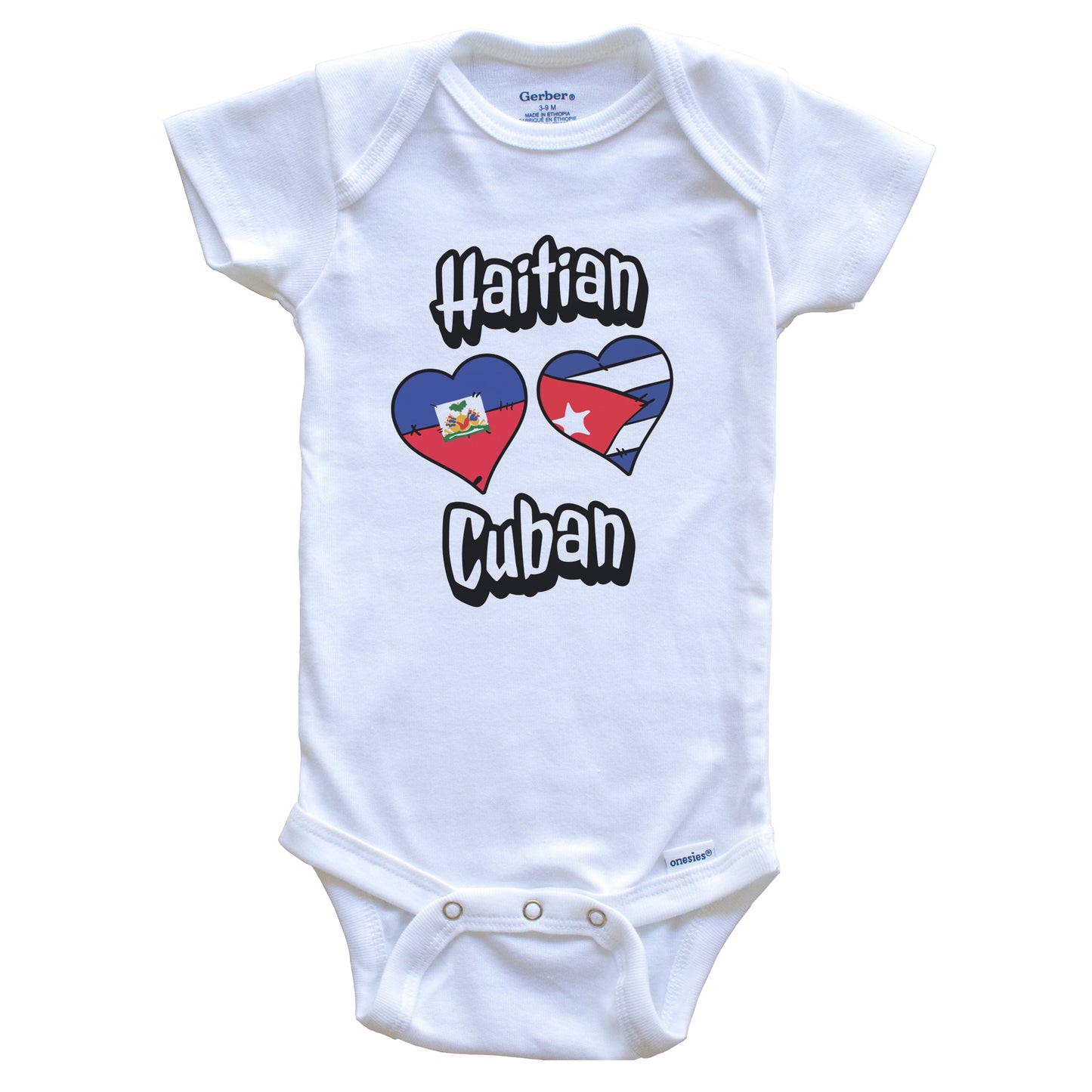 Haitian Cuban Flag Heart Combo Haiti Cuba Baby Bodysuit