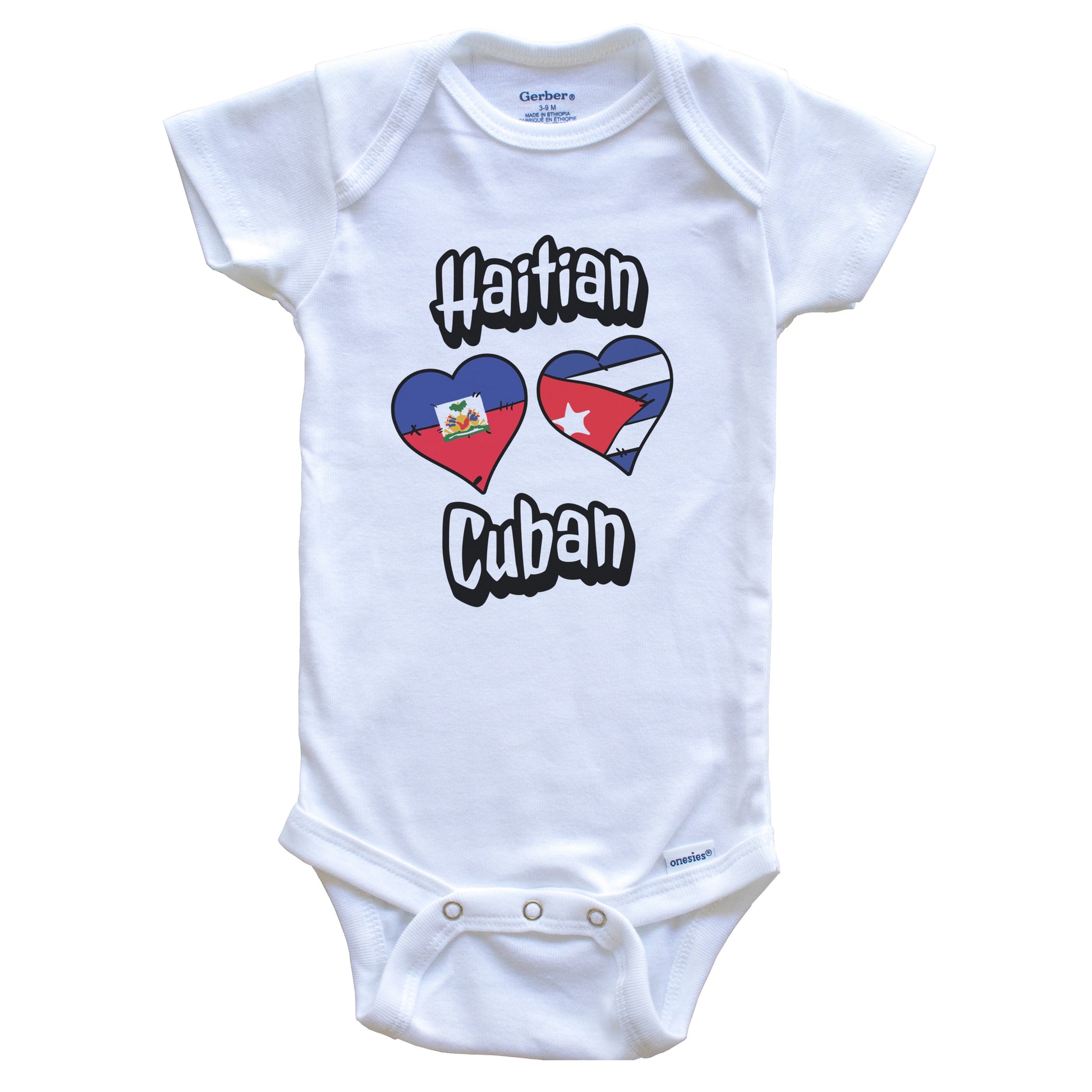 Haitian Cuban Flag Heart Combo Haiti Cuba Baby Bodysuit