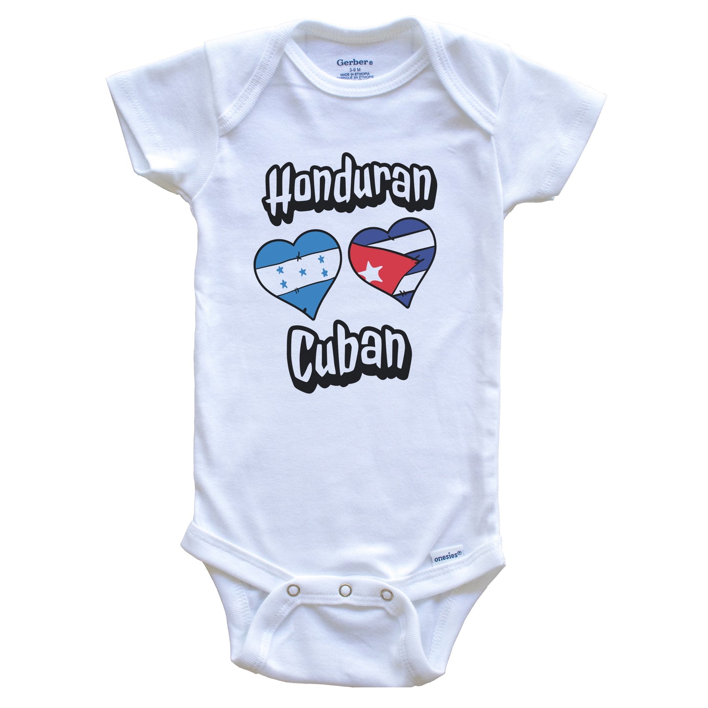 Honduran Cuban Flag Heart Combo Honduras Cuba Baby Bodysuit