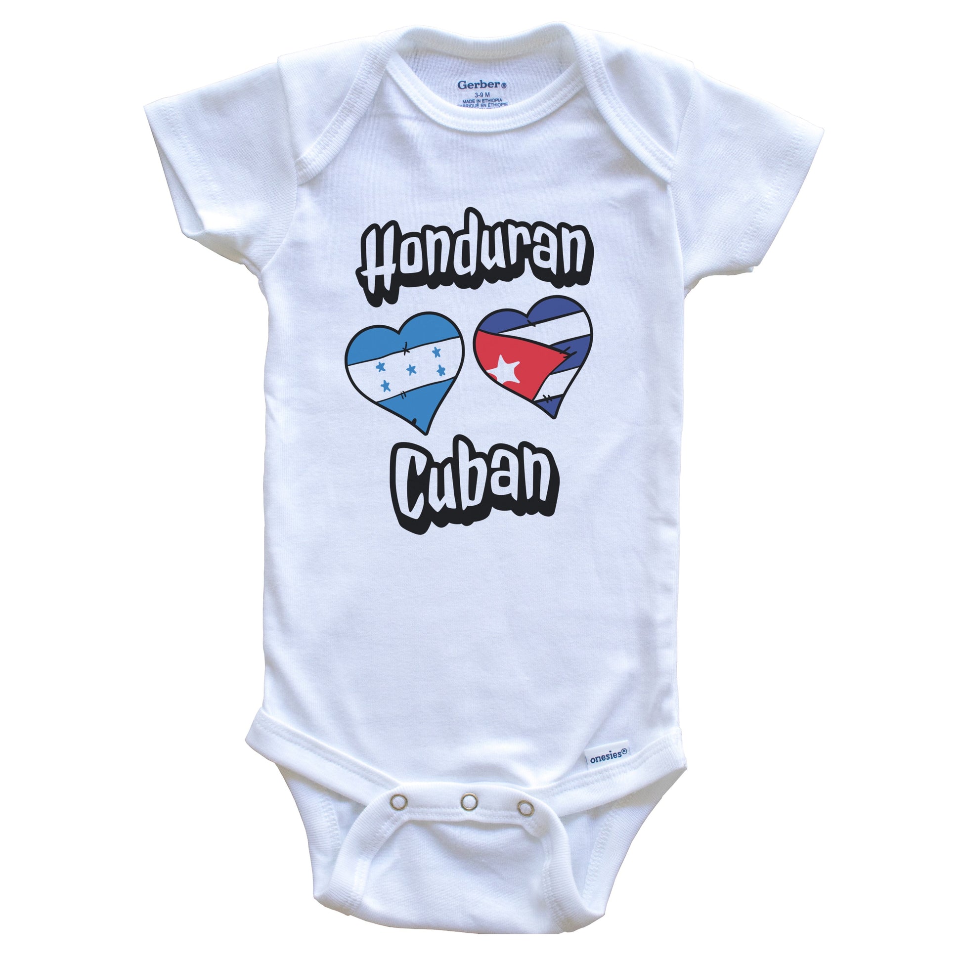 Honduran Cuban Flag Heart Combo Honduras Cuba Baby Bodysuit
