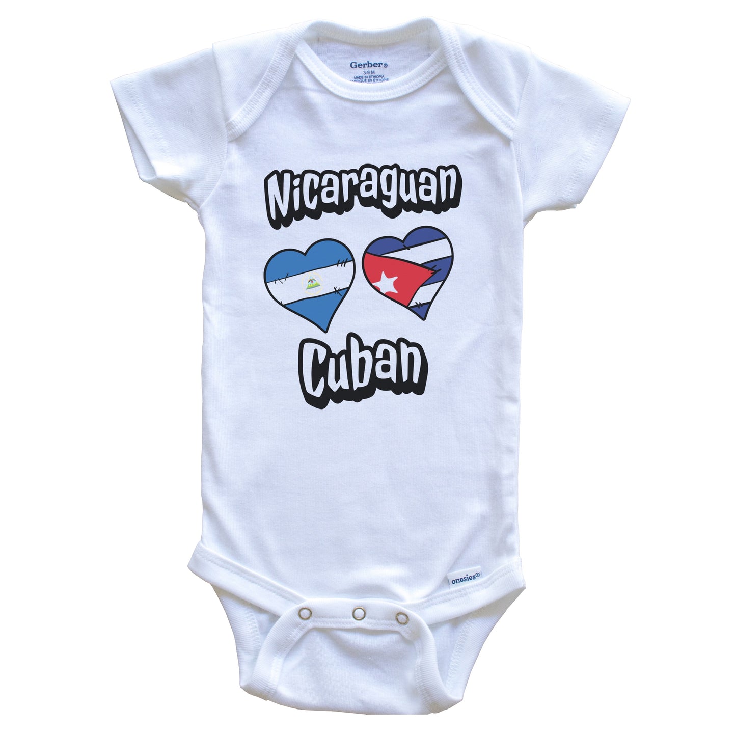 Nicaraguan Cuban Flag Heart Combo Nicaragua Cuba Baby Bodysuit