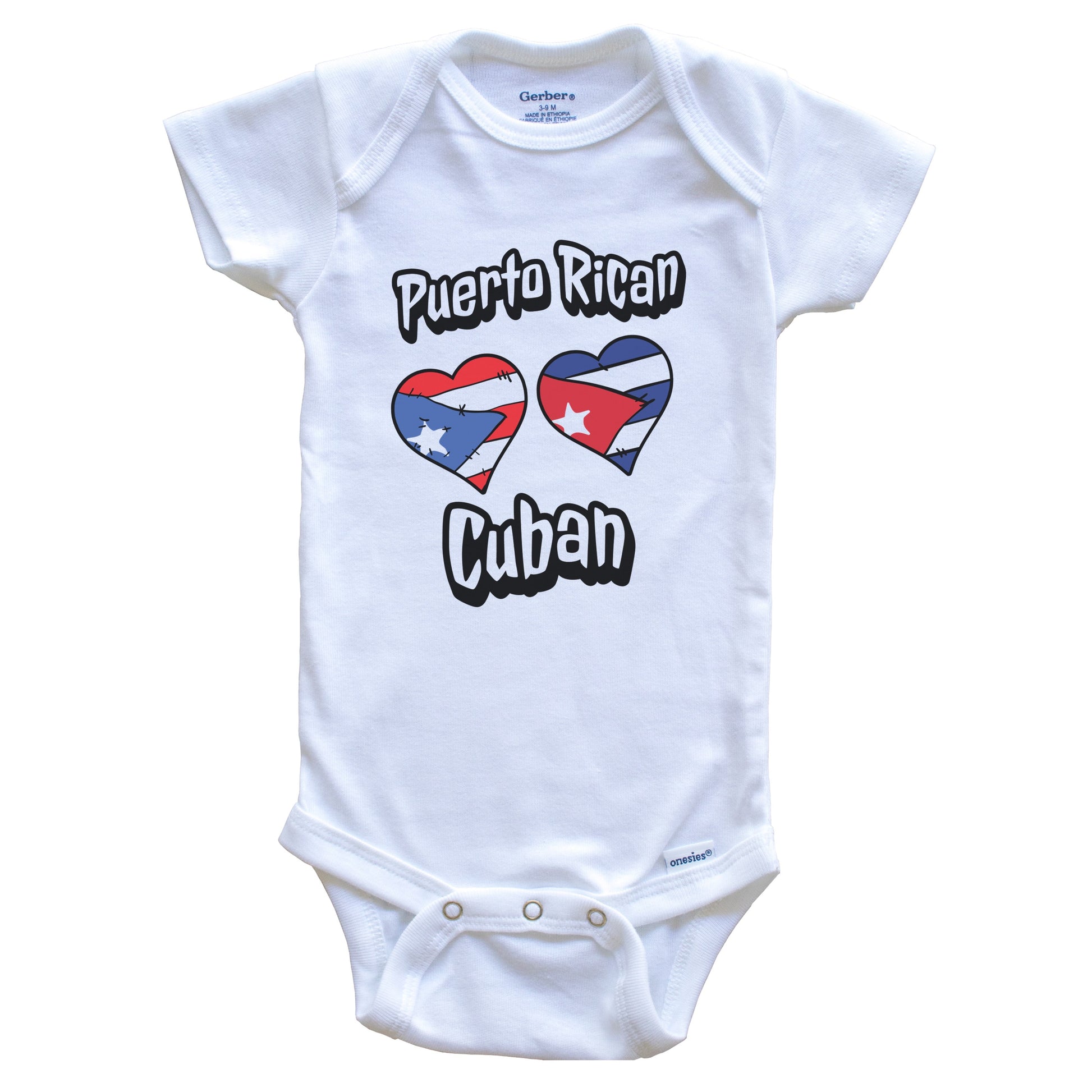 Puerto Rican Cuban Flag Heart Combo Puerto Rico Cuba Baby Bodysuit