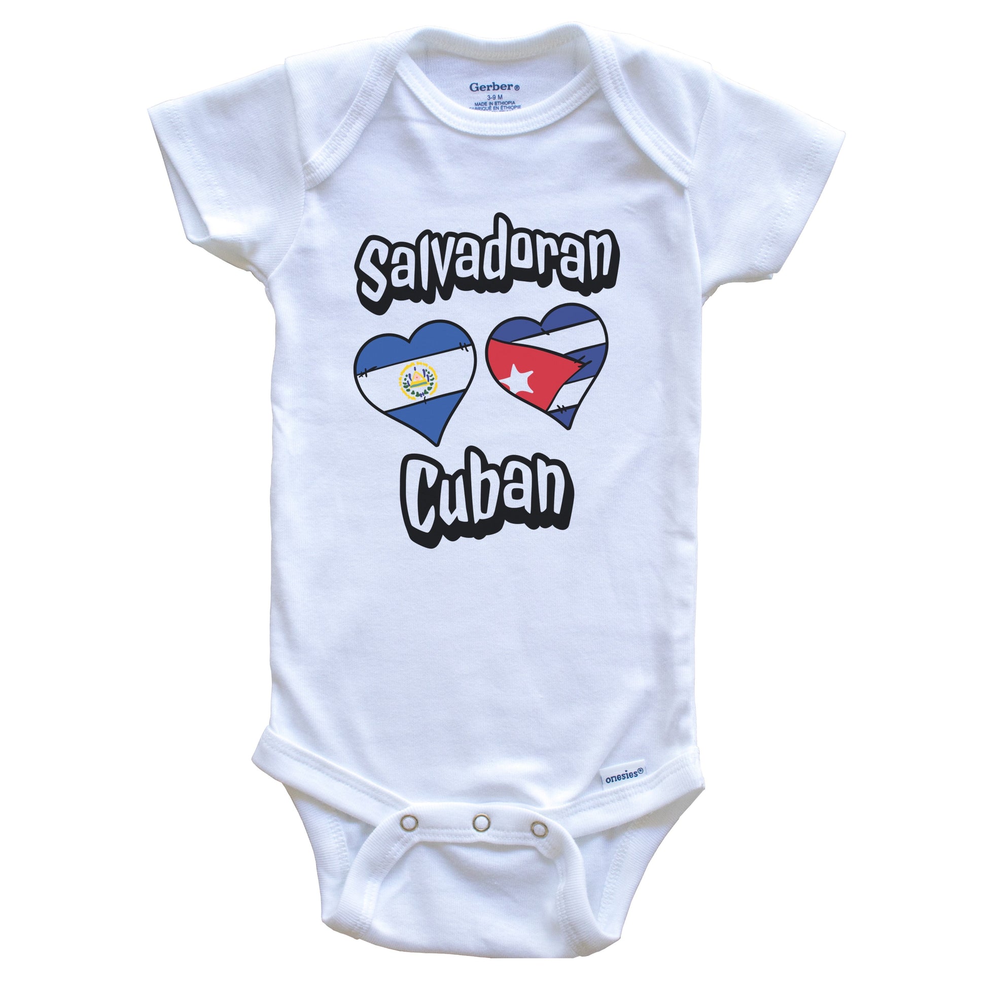 Salvadoran Cuban Flag Heart Combo El Salvador Cuba Baby Bodysuit