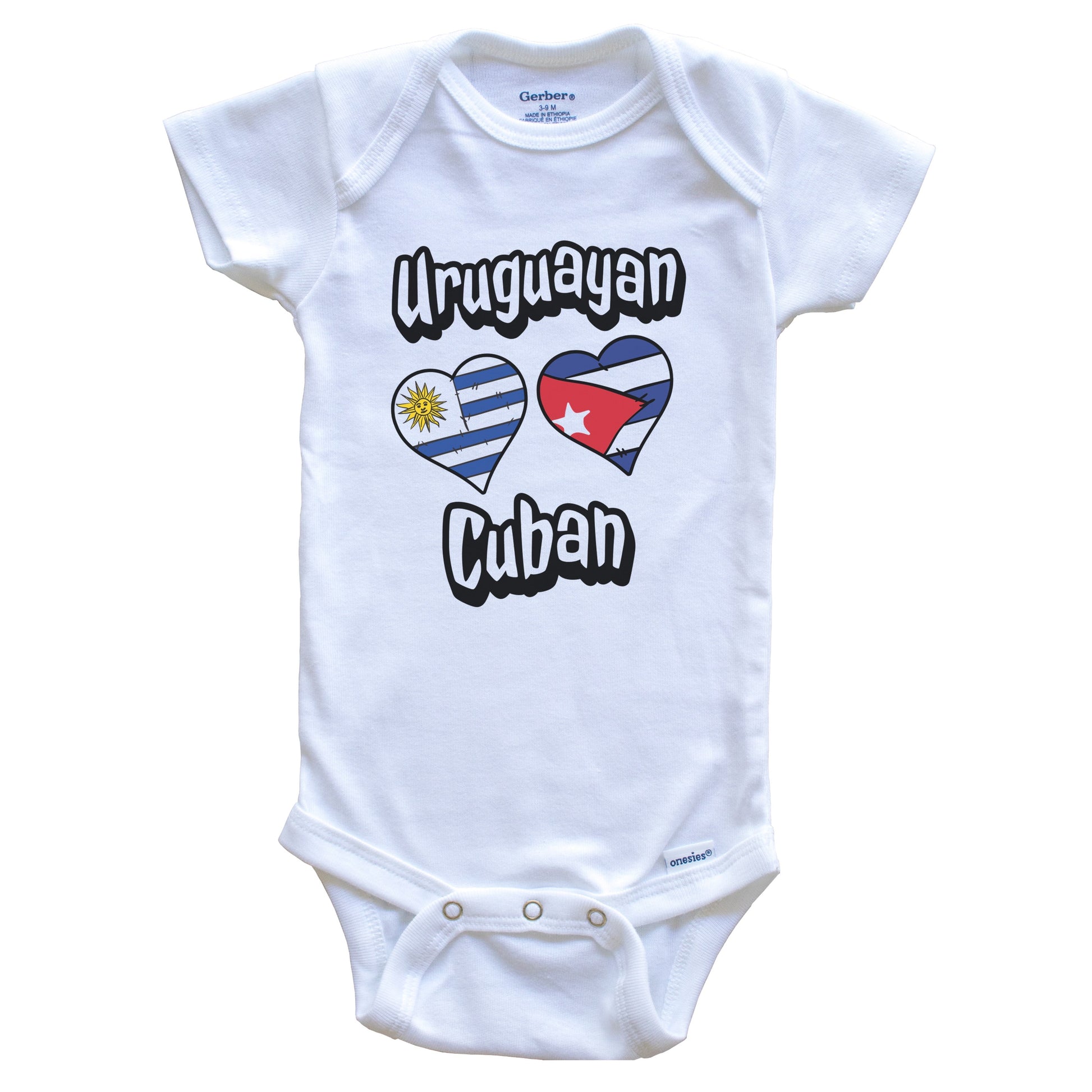 Uruguayan Cuban Flag Heart Combo Uruguay Cuba Baby Bodysuit