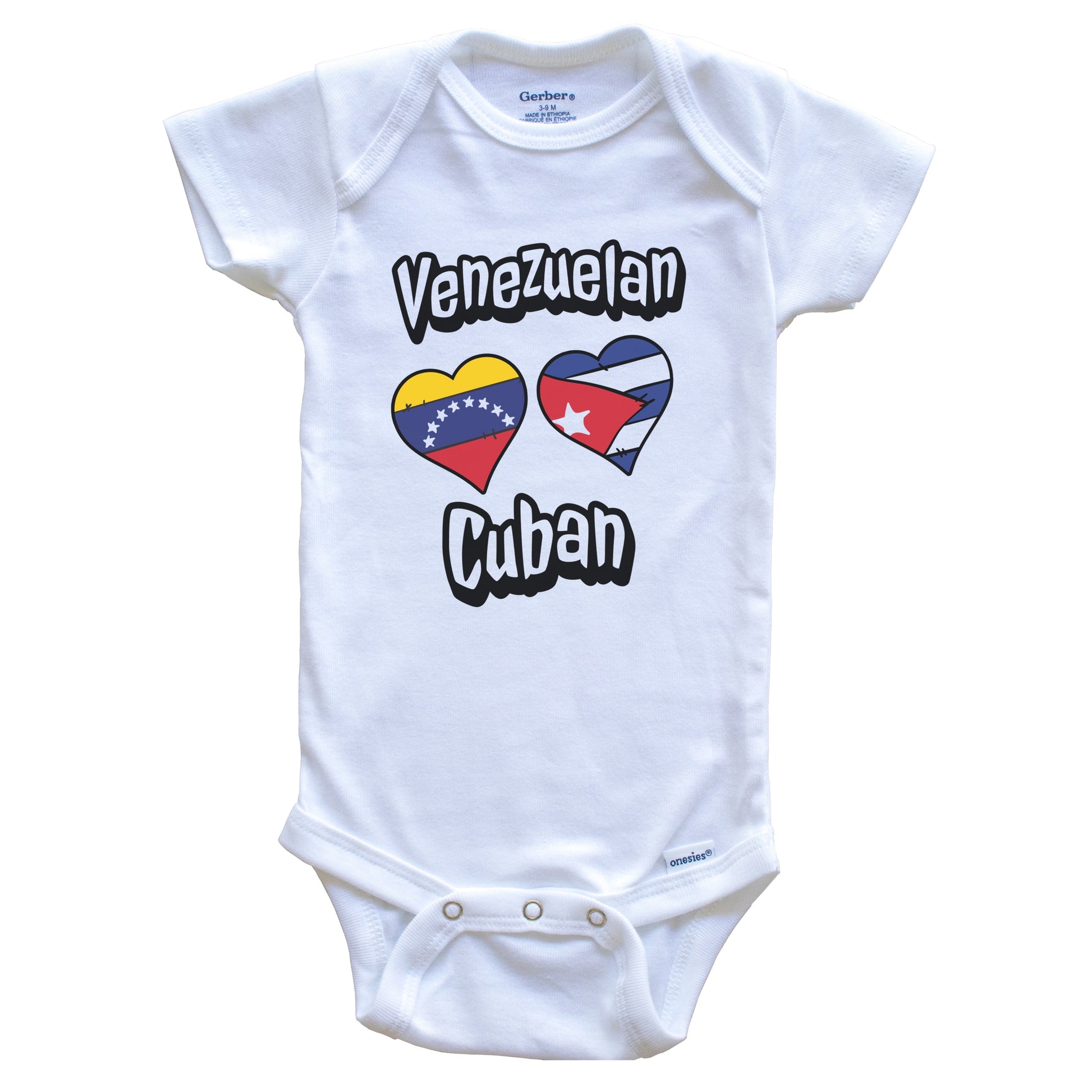 Venezuelan Cuban Flag Heart Combo Venezuela Cuba Baby Bodysuit