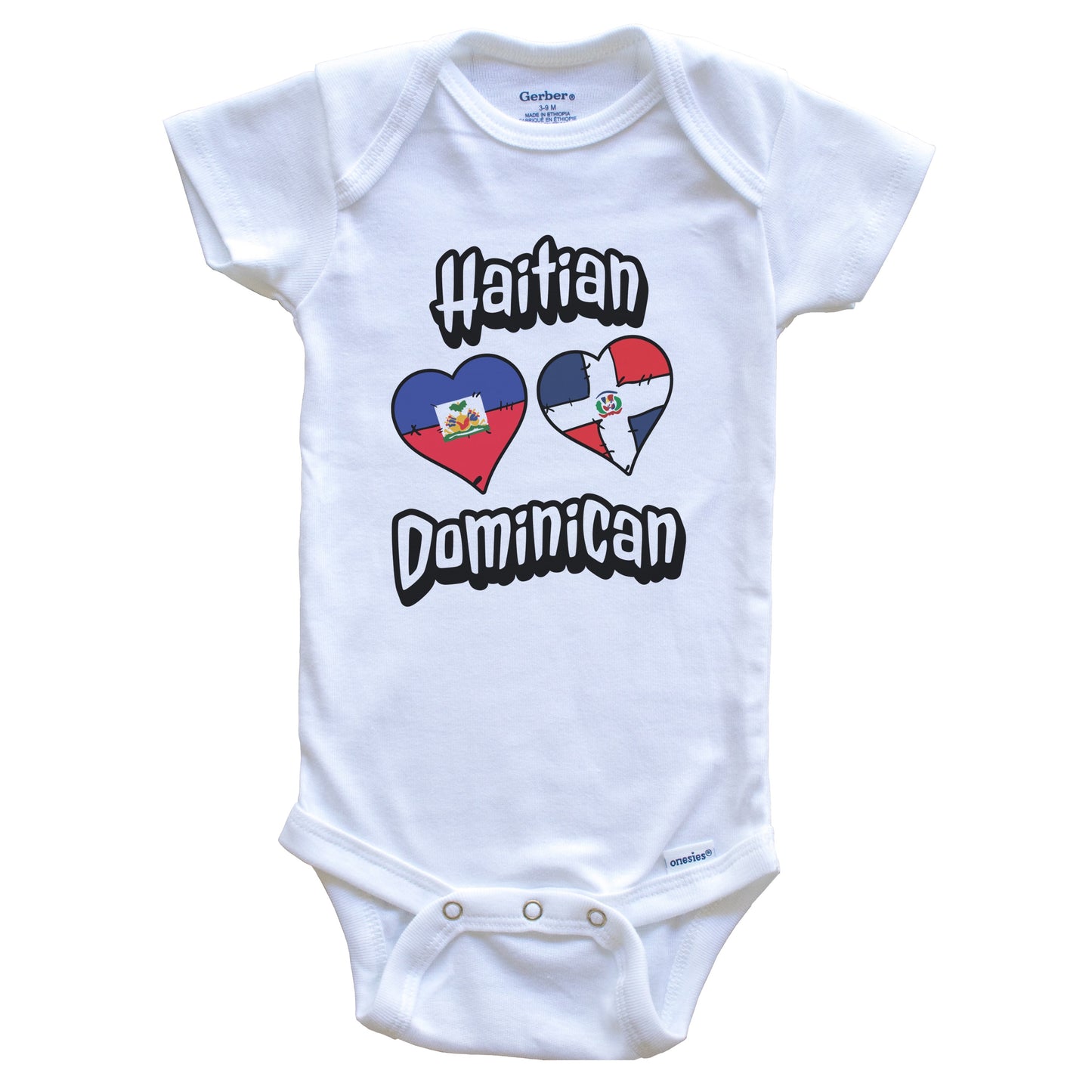 Haitian Dominican Flag Heart Combo Haiti Dominican Republic Baby Bodysuit