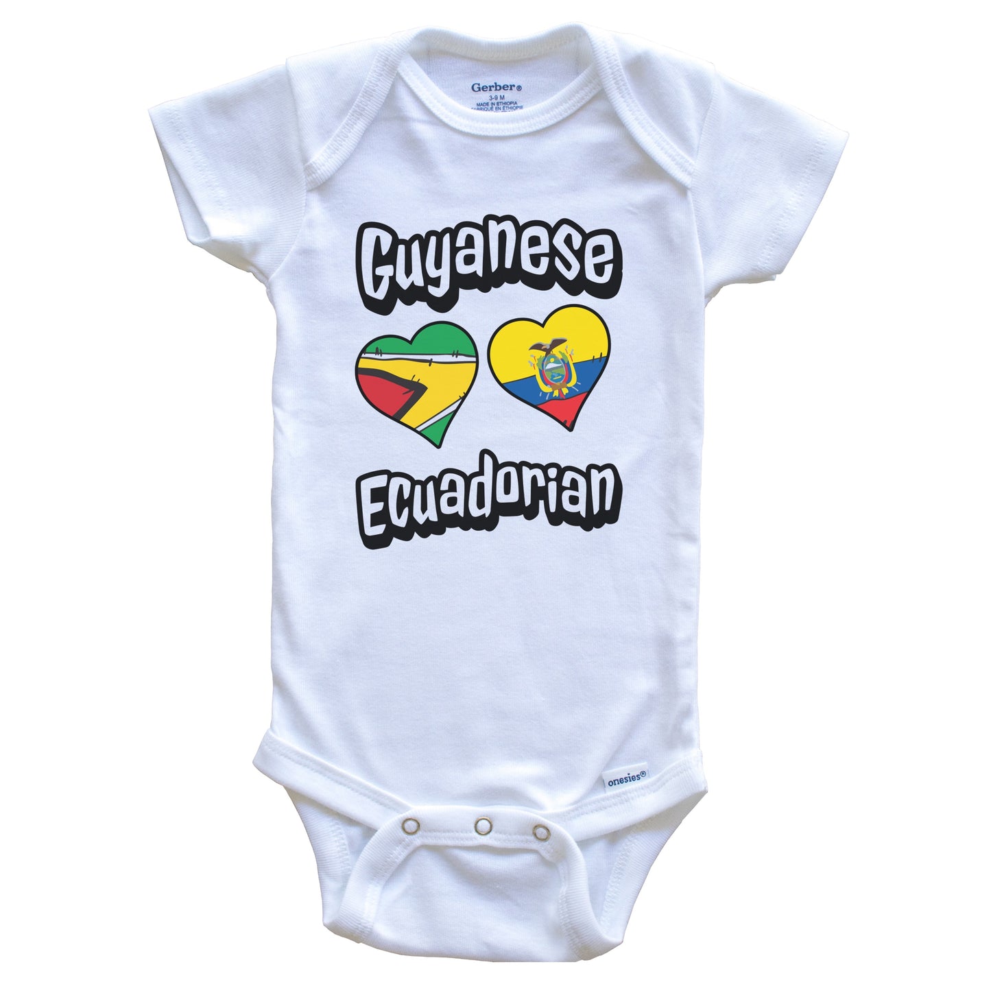 Guyanese Ecuadorian Flag Heart Combo Guyana Ecuador Baby Bodysuit