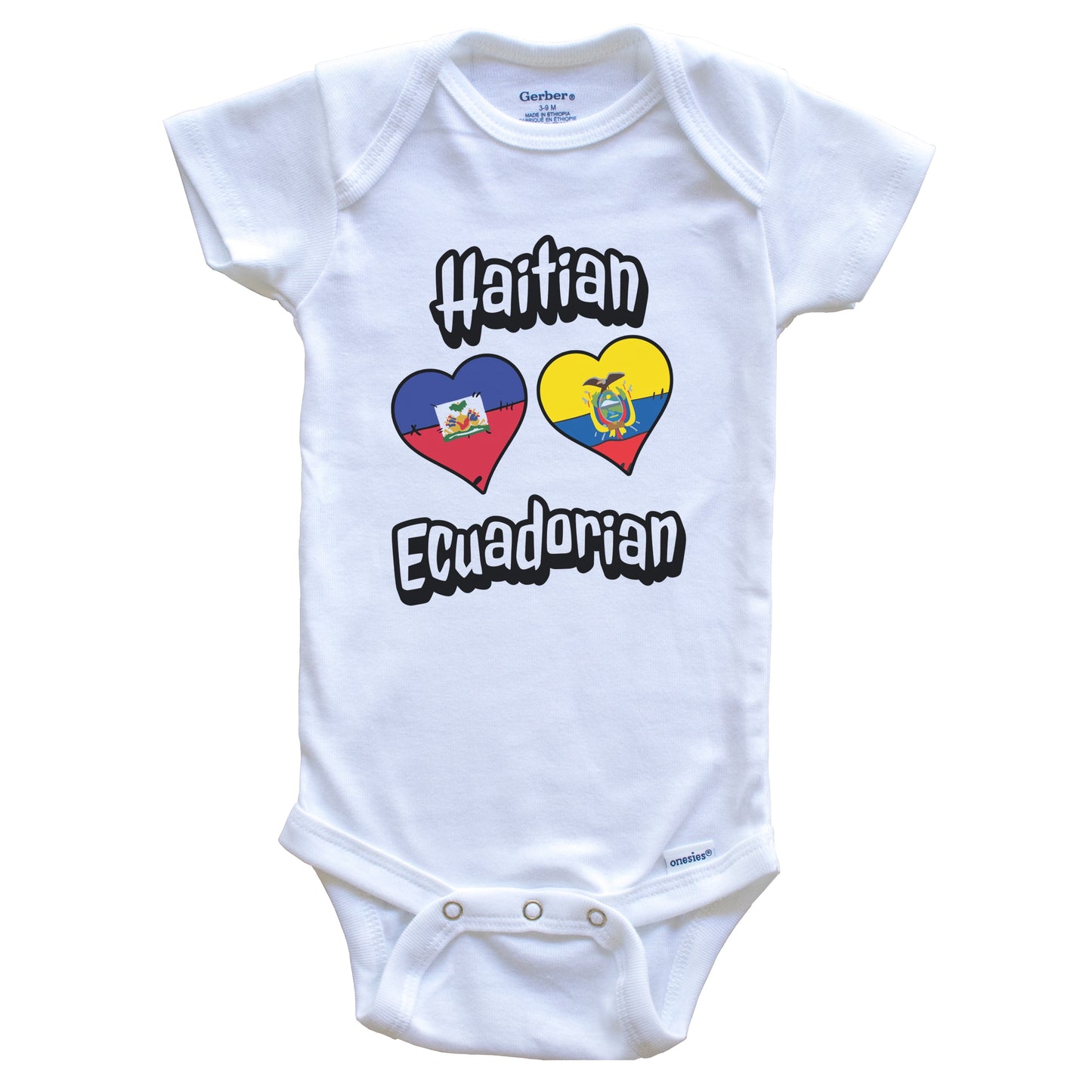 Haitian Ecuadorian Flag Heart Combo Haiti Ecuador Baby Bodysuit