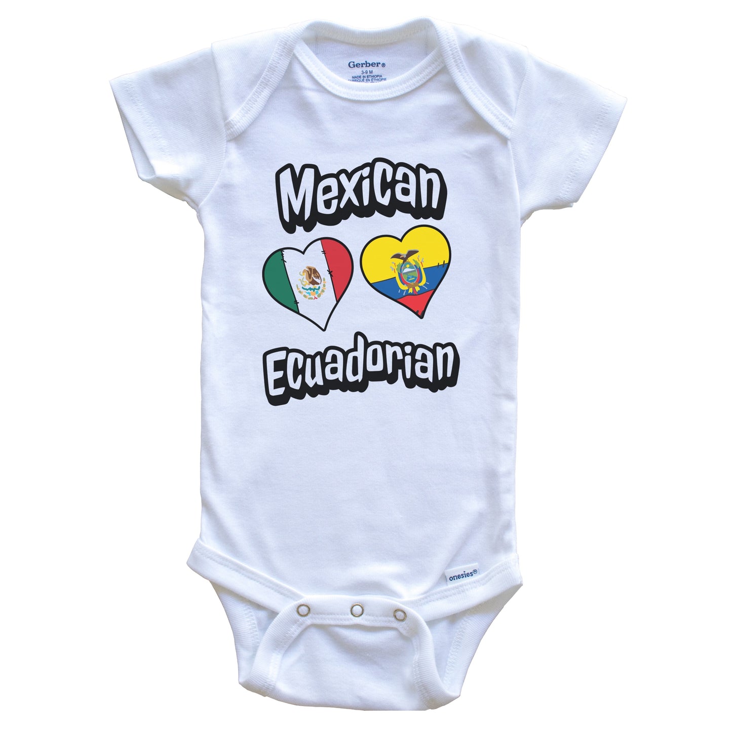 Mexican Ecuadorian Flag Heart Combo Mexico Ecuador Baby Bodysuit