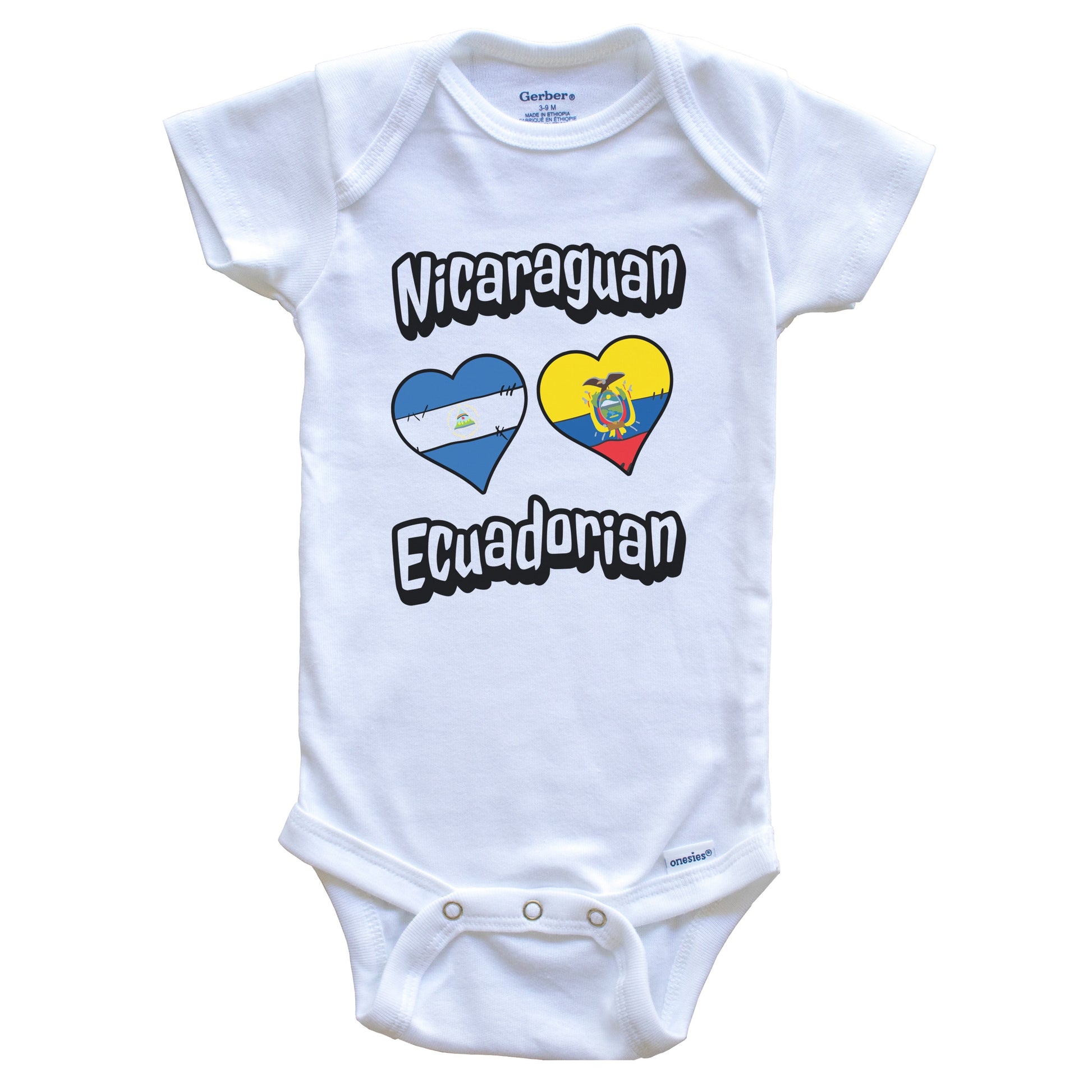 Nicaraguan Ecuadorian Flag Heart Combo Nicaragua Ecuador Baby Bodysuit