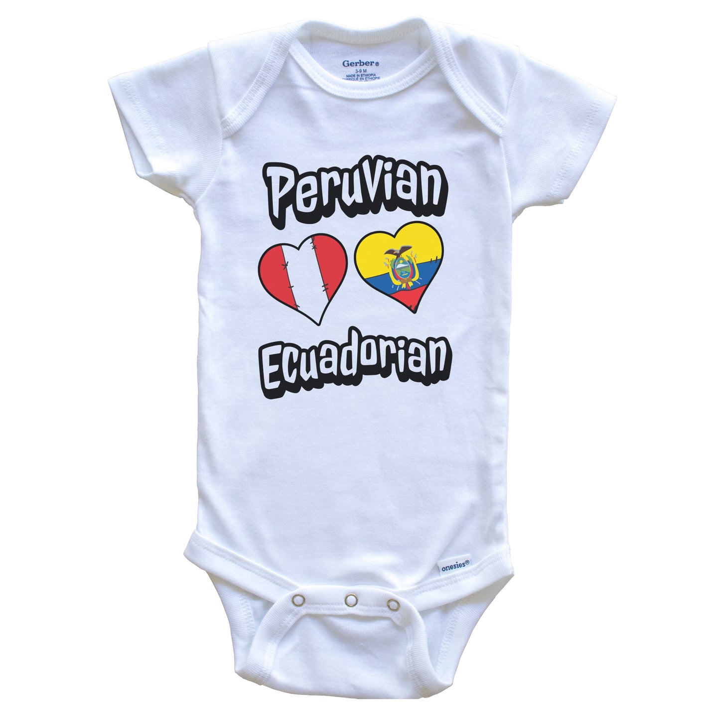 Peruvian Ecuadorian Flag Heart Combo Peru Ecuador Baby Bodysuit