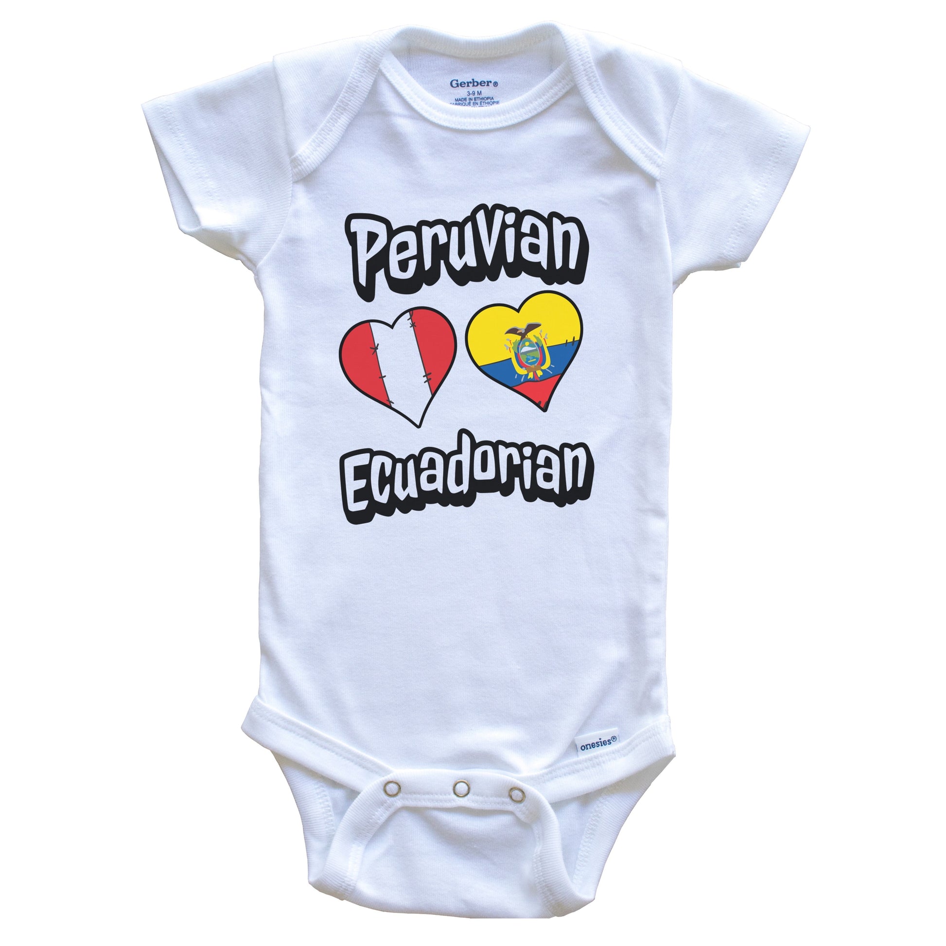 Peruvian Ecuadorian Flag Heart Combo Peru Ecuador Baby Bodysuit