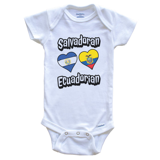 Salvadoran Ecuadorian Flag Heart Combo El Salvador Ecuador Baby Bodysuit