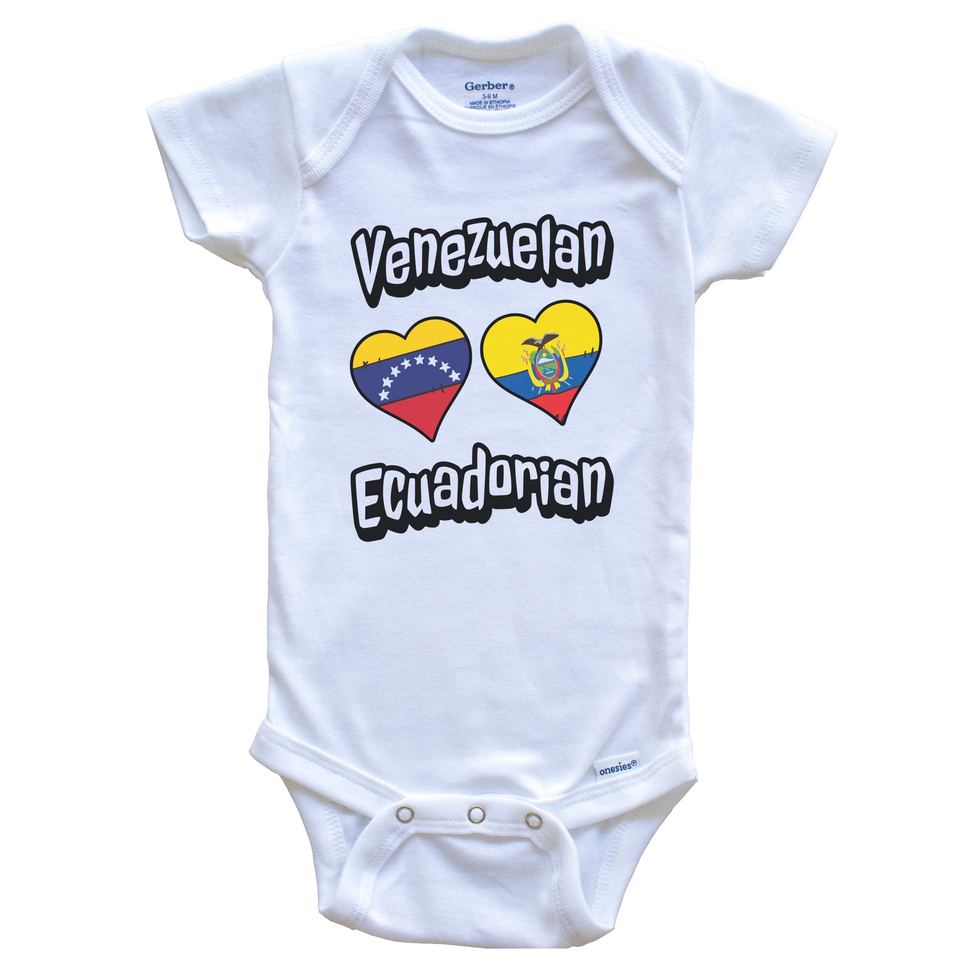 Venezuelan Ecuadorian Flag Heart Combo Venezuela Ecuador Baby Bodysuit