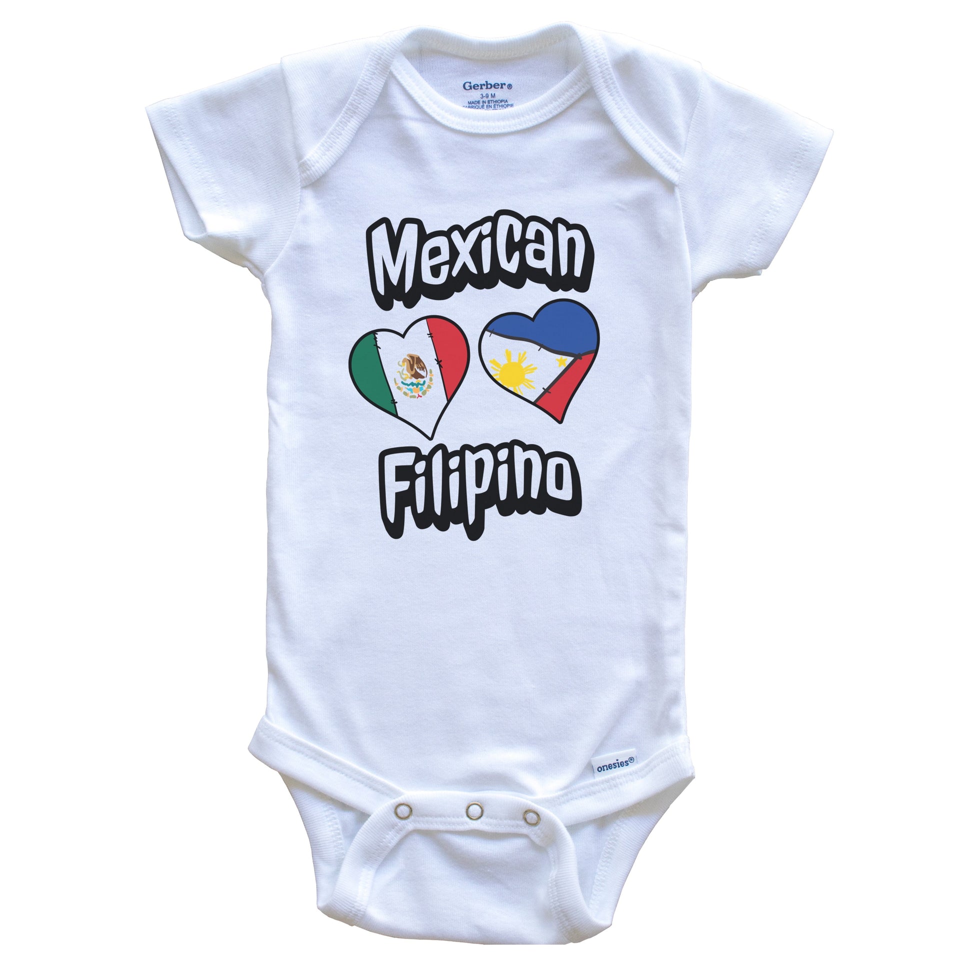 Mexican Filipino Flag Heart Combo Mexico Philippines Baby Bodysuit