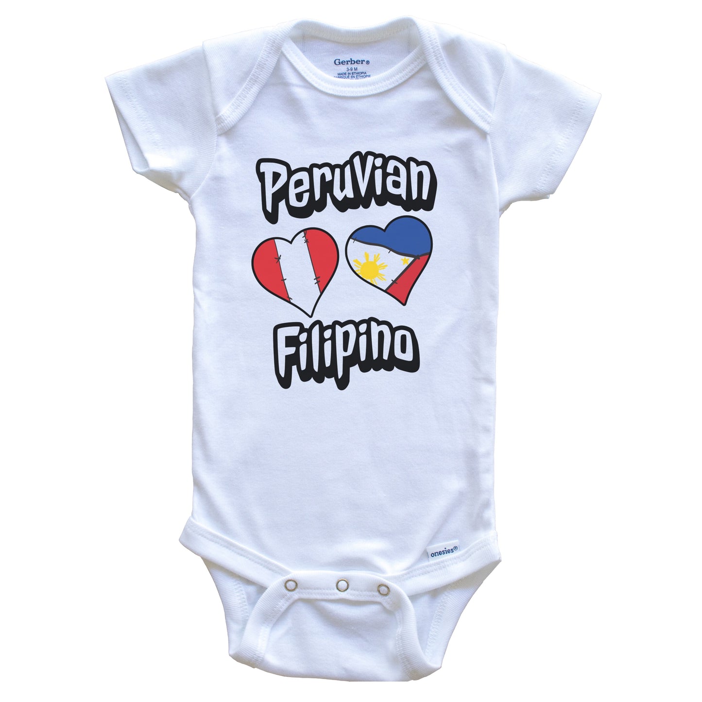 Peruvian Filipino Flag Heart Combo Peru Philippines Baby Bodysuit