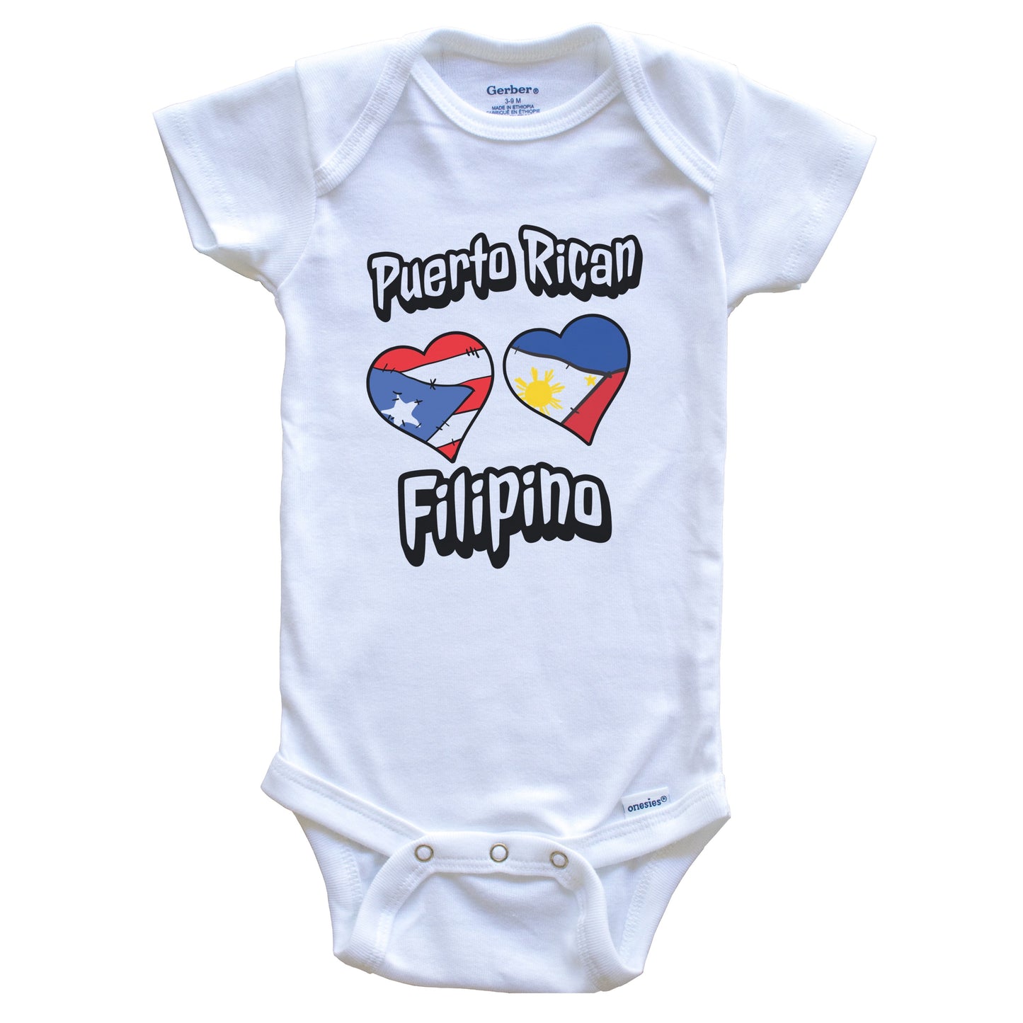 Puerto Rican Filipino Flag Hearts Puerto Rico Philippines Baby Bodysuit