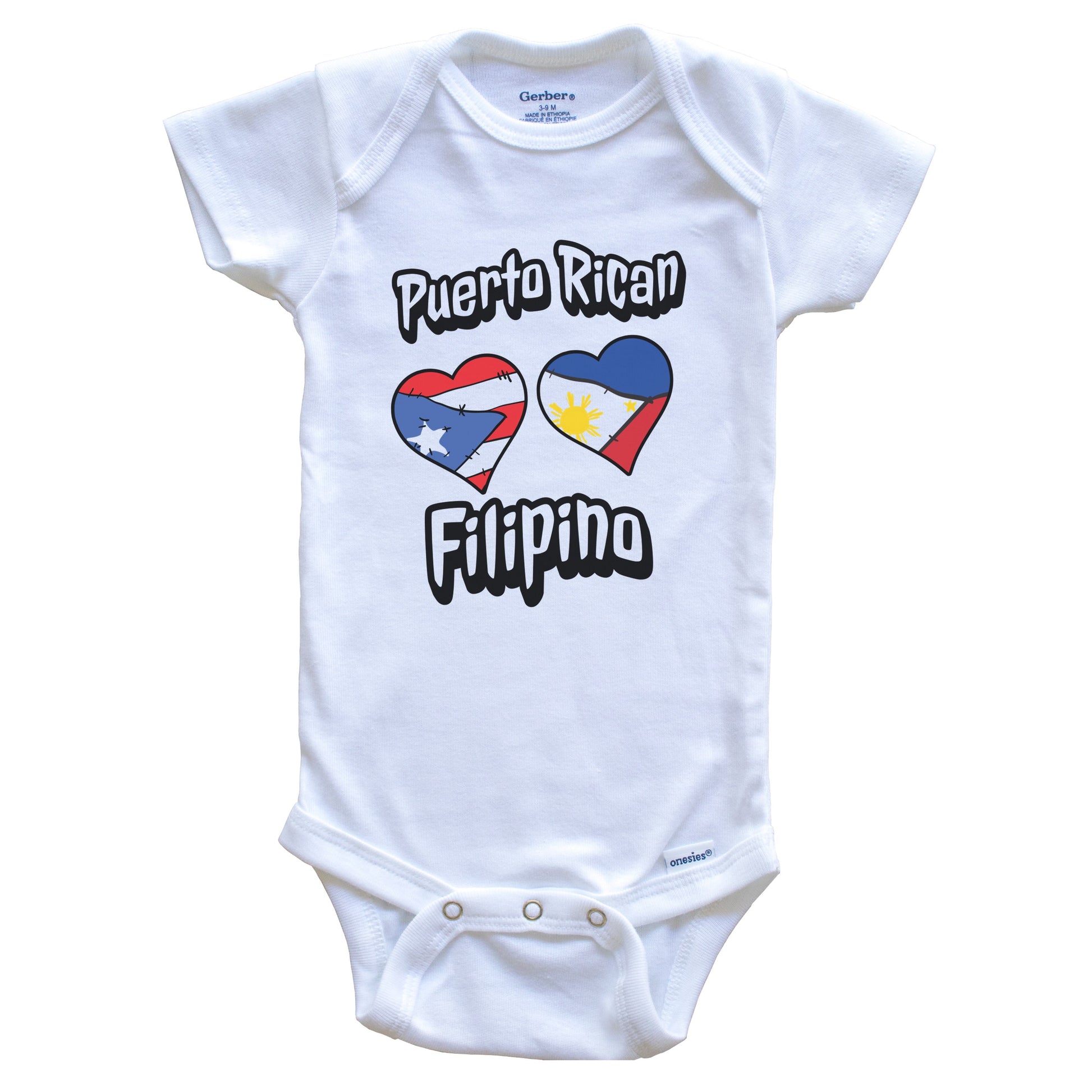 Puerto Rican Filipino Flag Hearts Puerto Rico Philippines Baby Bodysuit